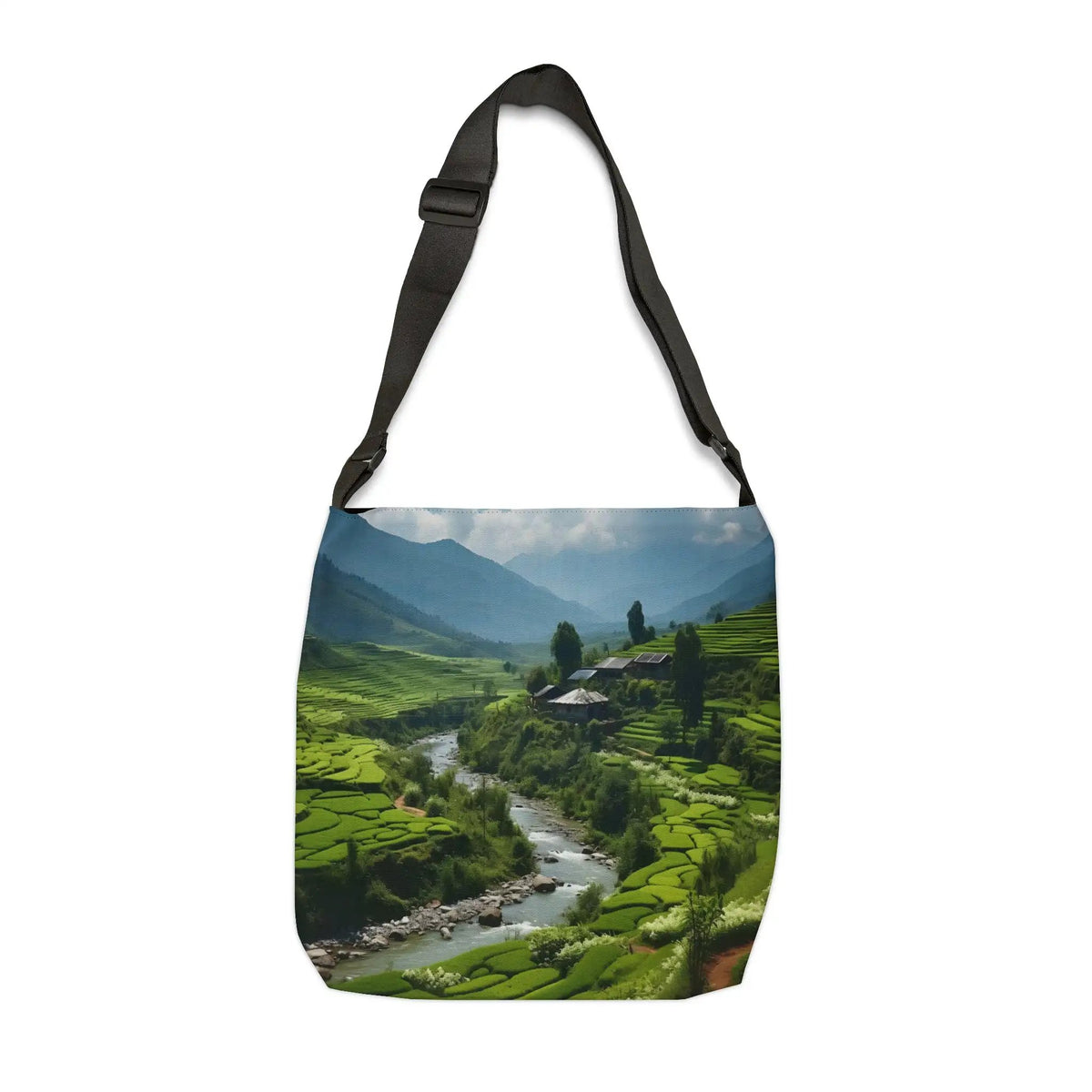 Weekender tote bag | a bag with a picture of a river in the mountains