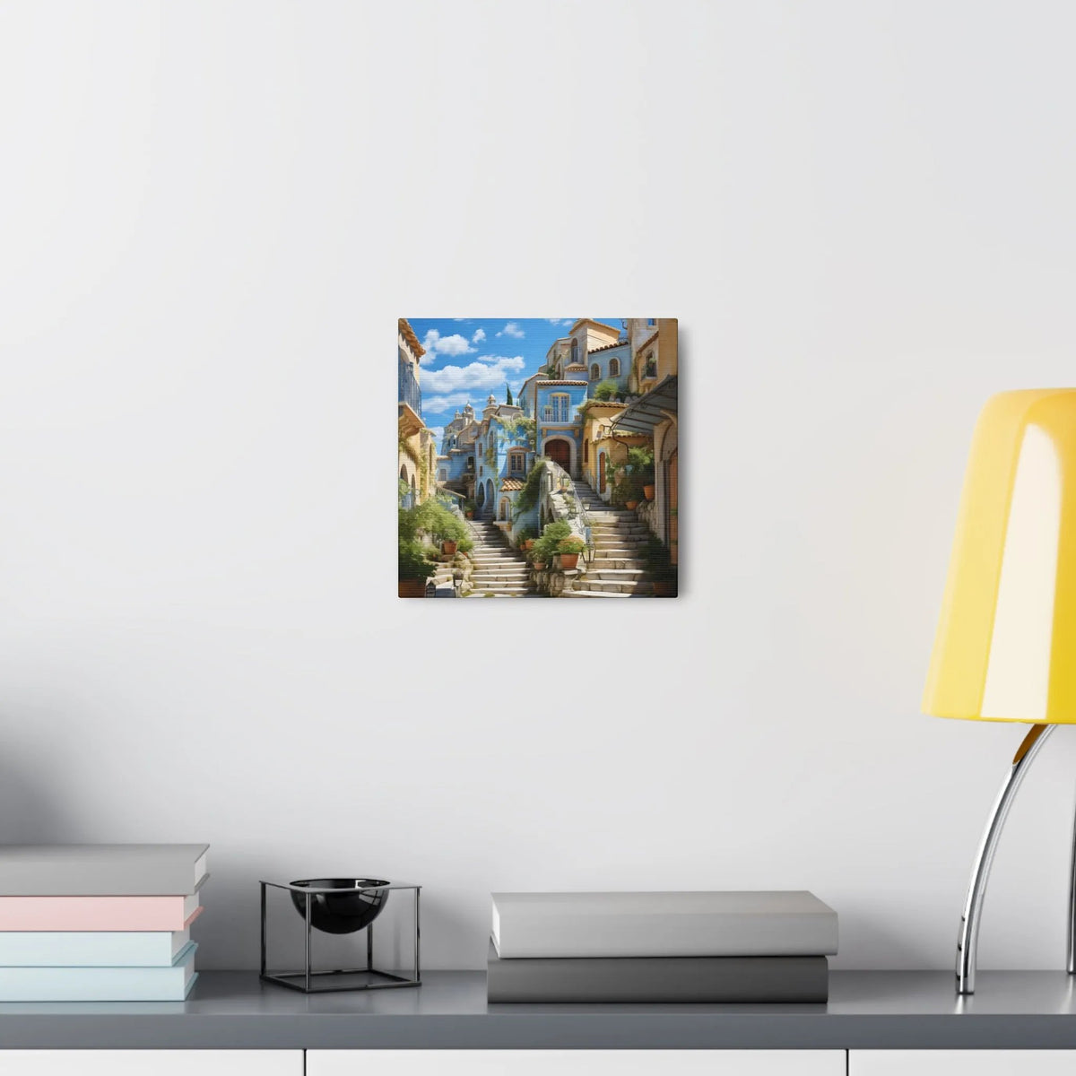 Canvas Gallery Wraps | a painting of a city street with stairs