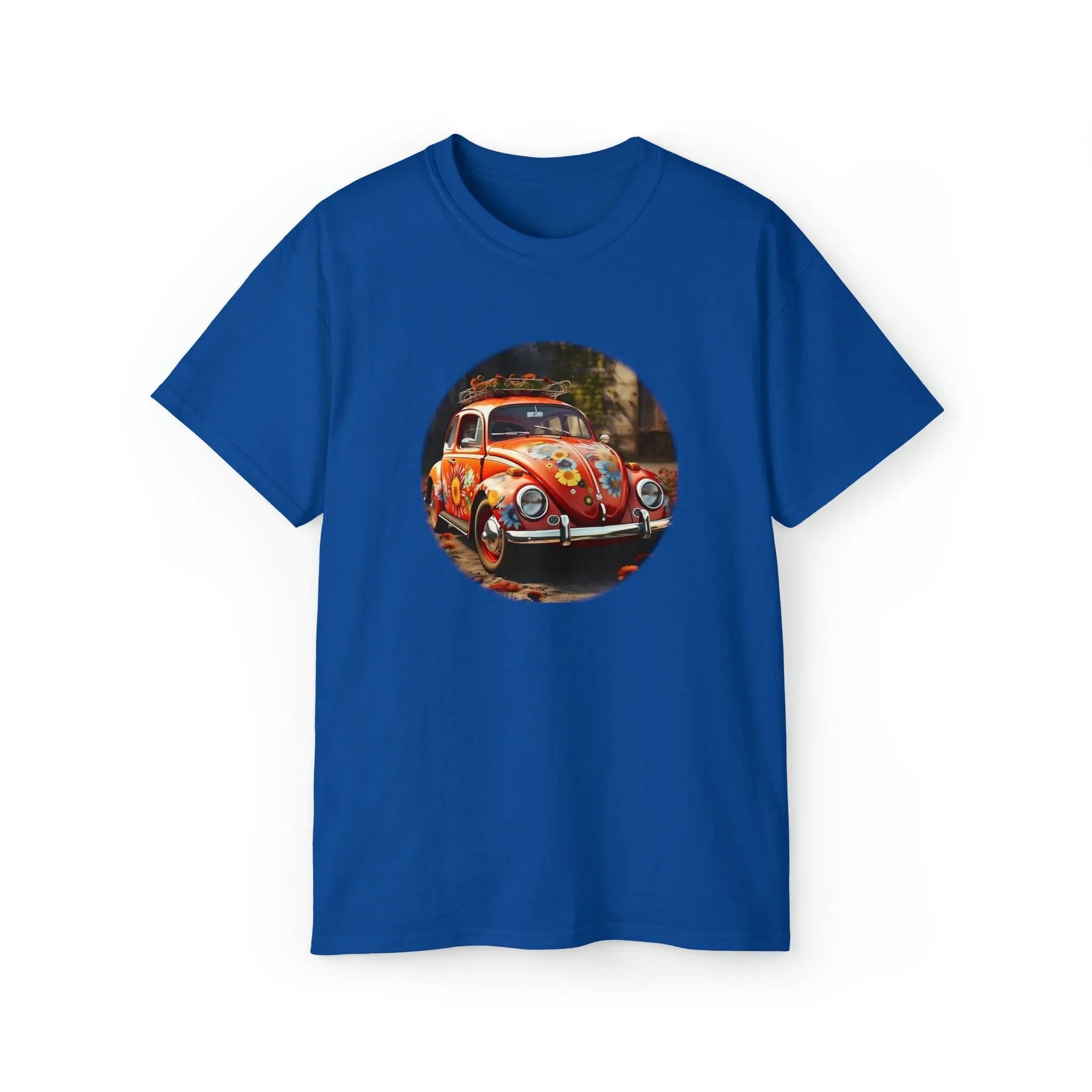 men tee graphic | a blue t - shirt with an orange van bug on it