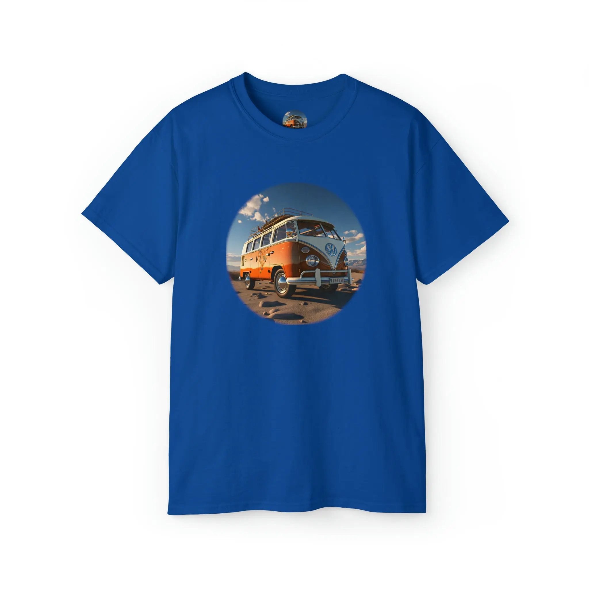 men tee graphic | a blue t - shirt with a van bus on it