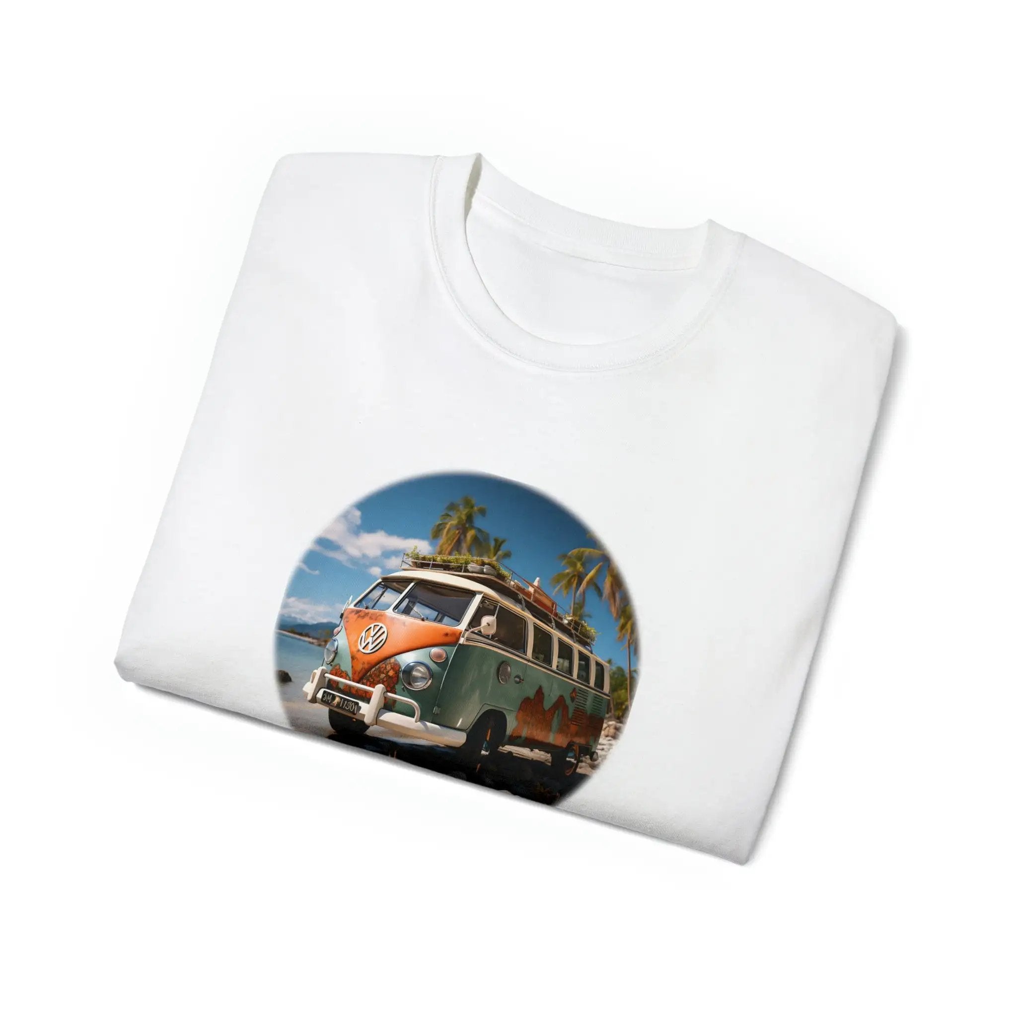 men tee graphic | a white t - shirt with a picture of a van bus