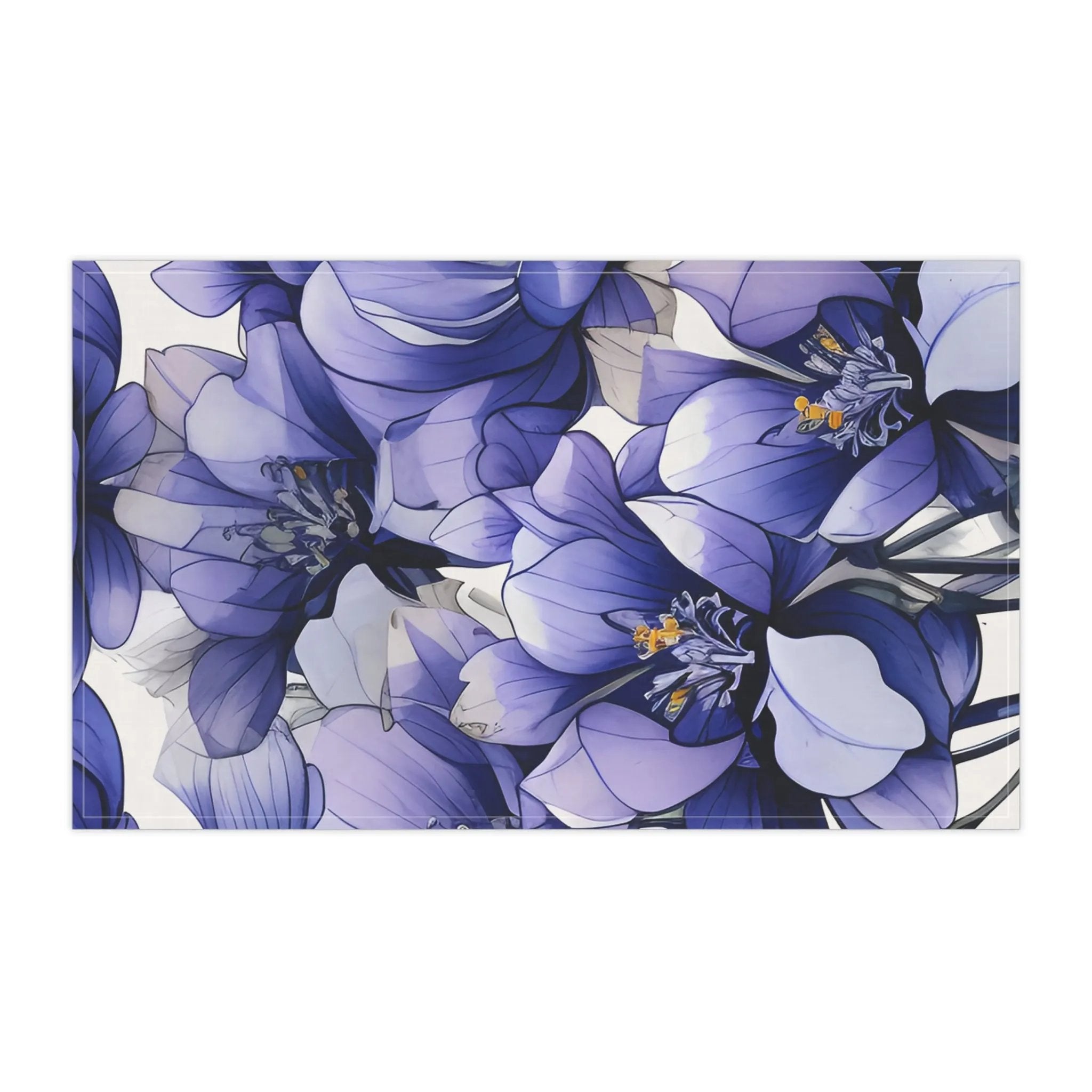 Kitchen Towel | a painting of blue flowers on a white background