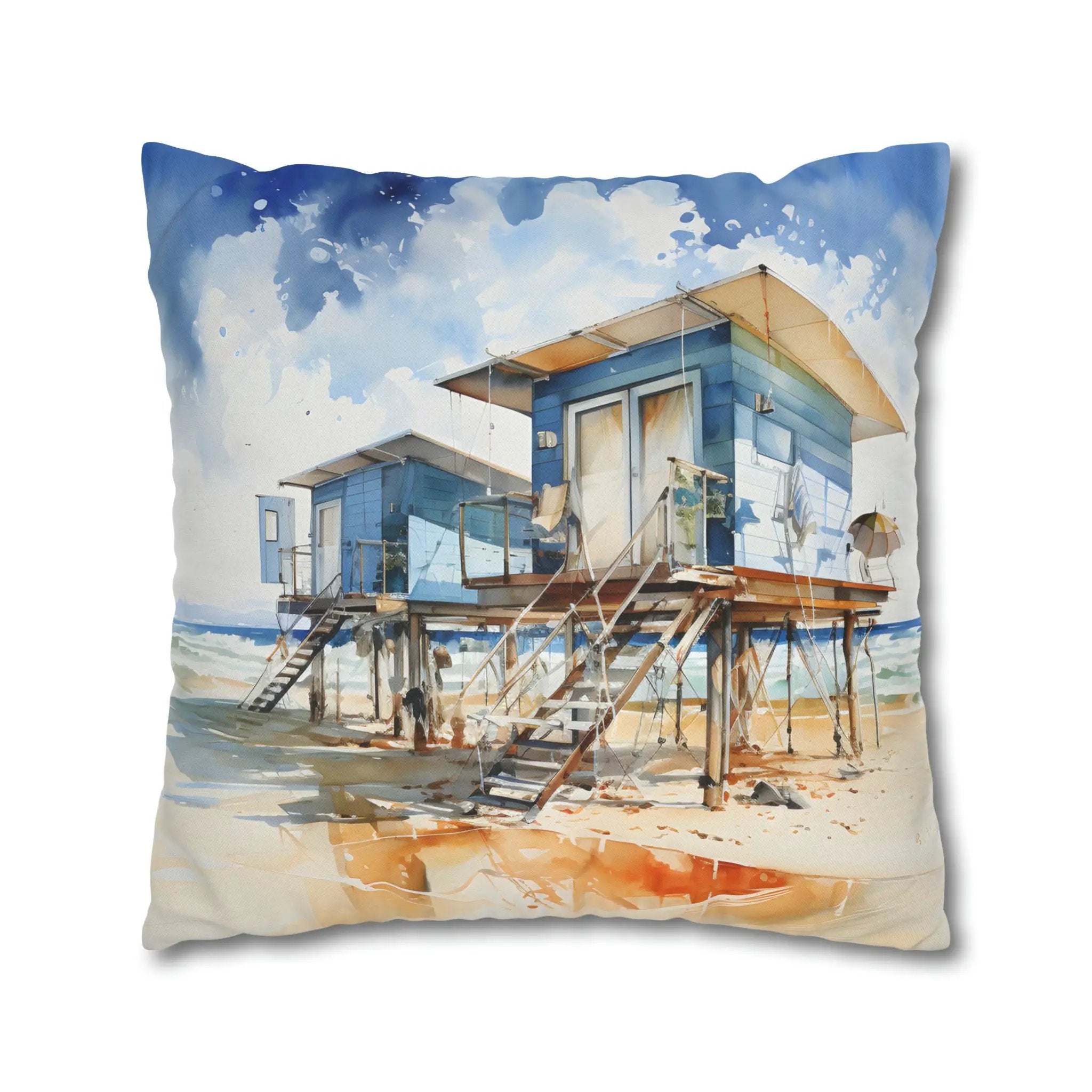 pillow cover | a watercolor painting of a beach house on a pillow