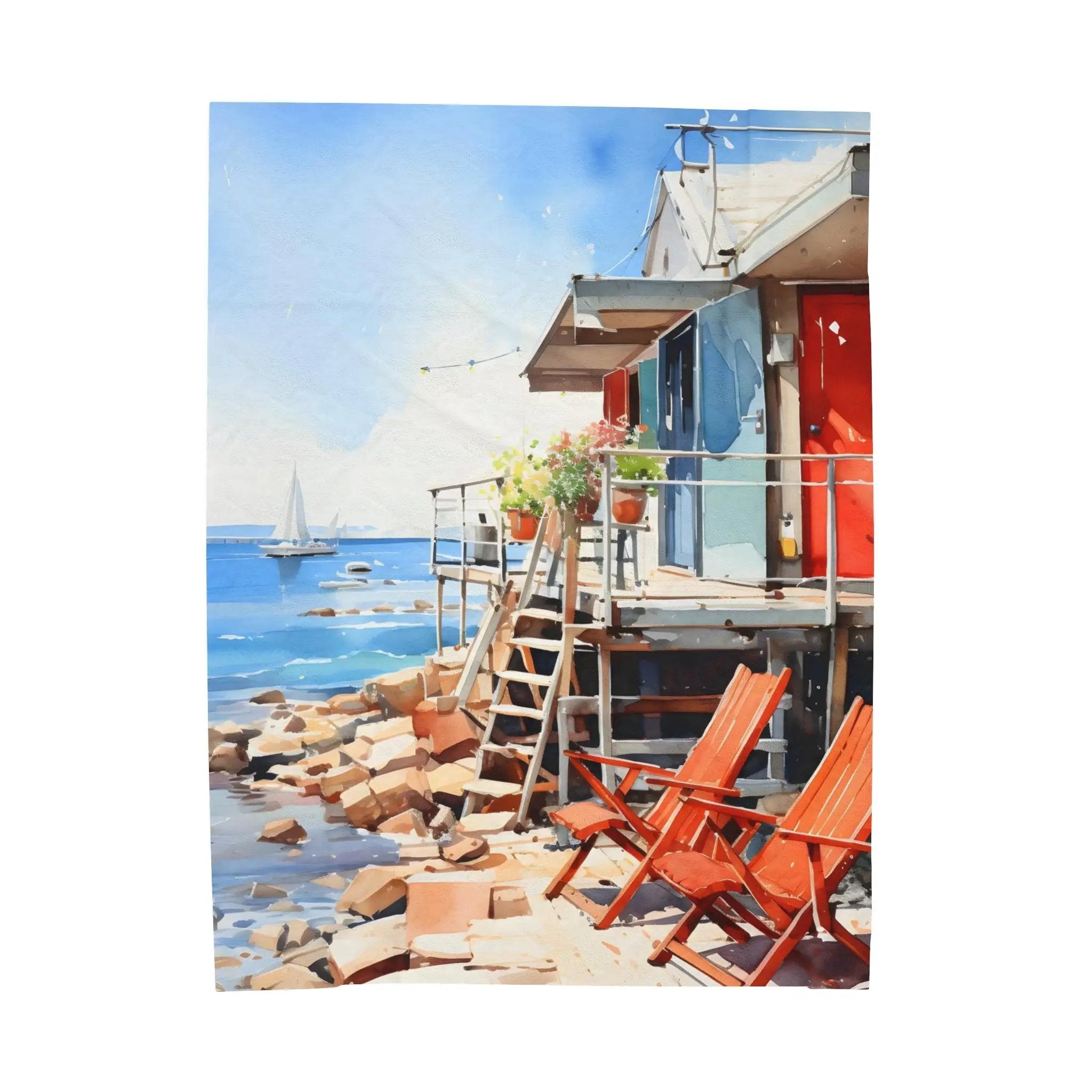 Plush Blanket | a painting of a house on the beach