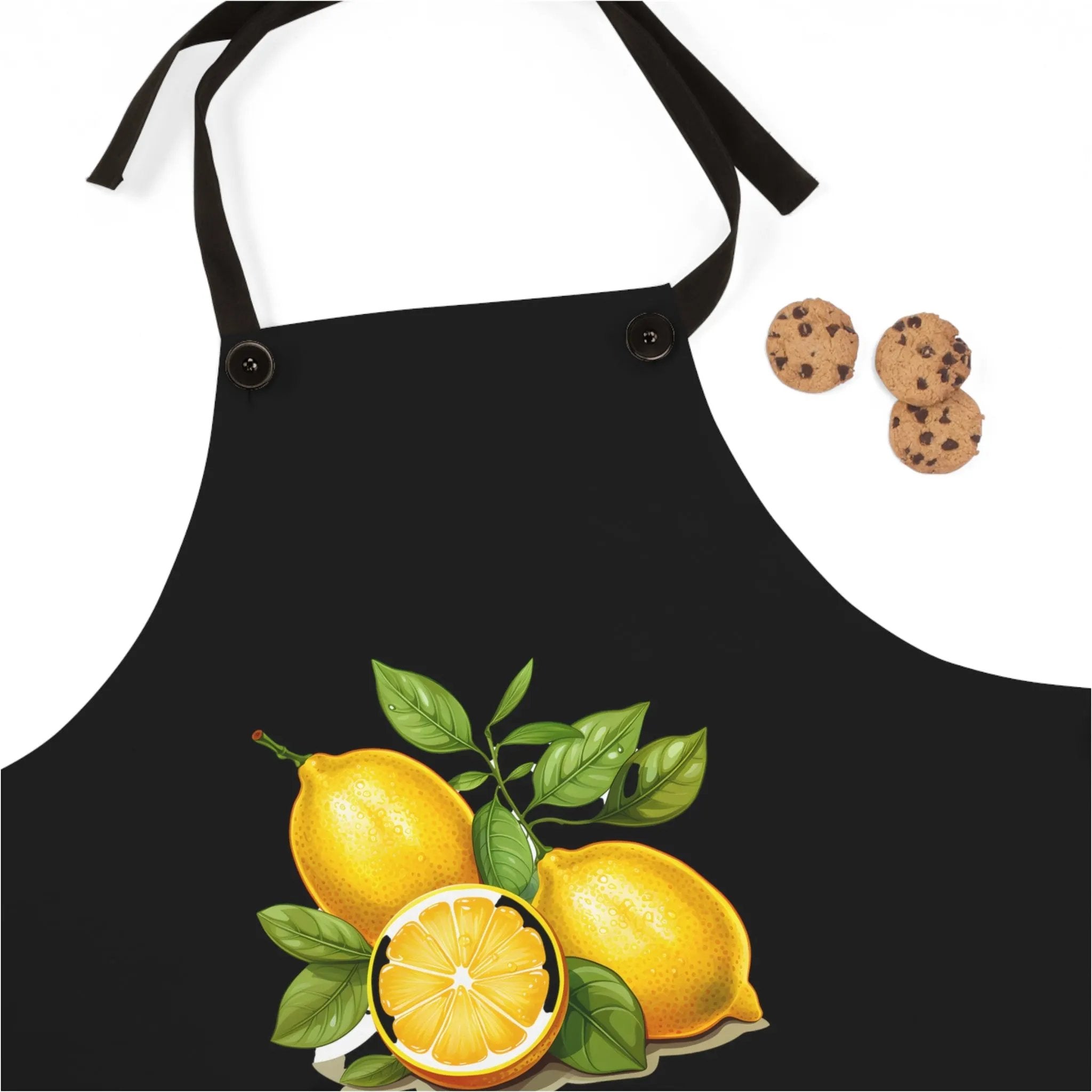 Chef Apron | a black apron with cookies and lemons on it