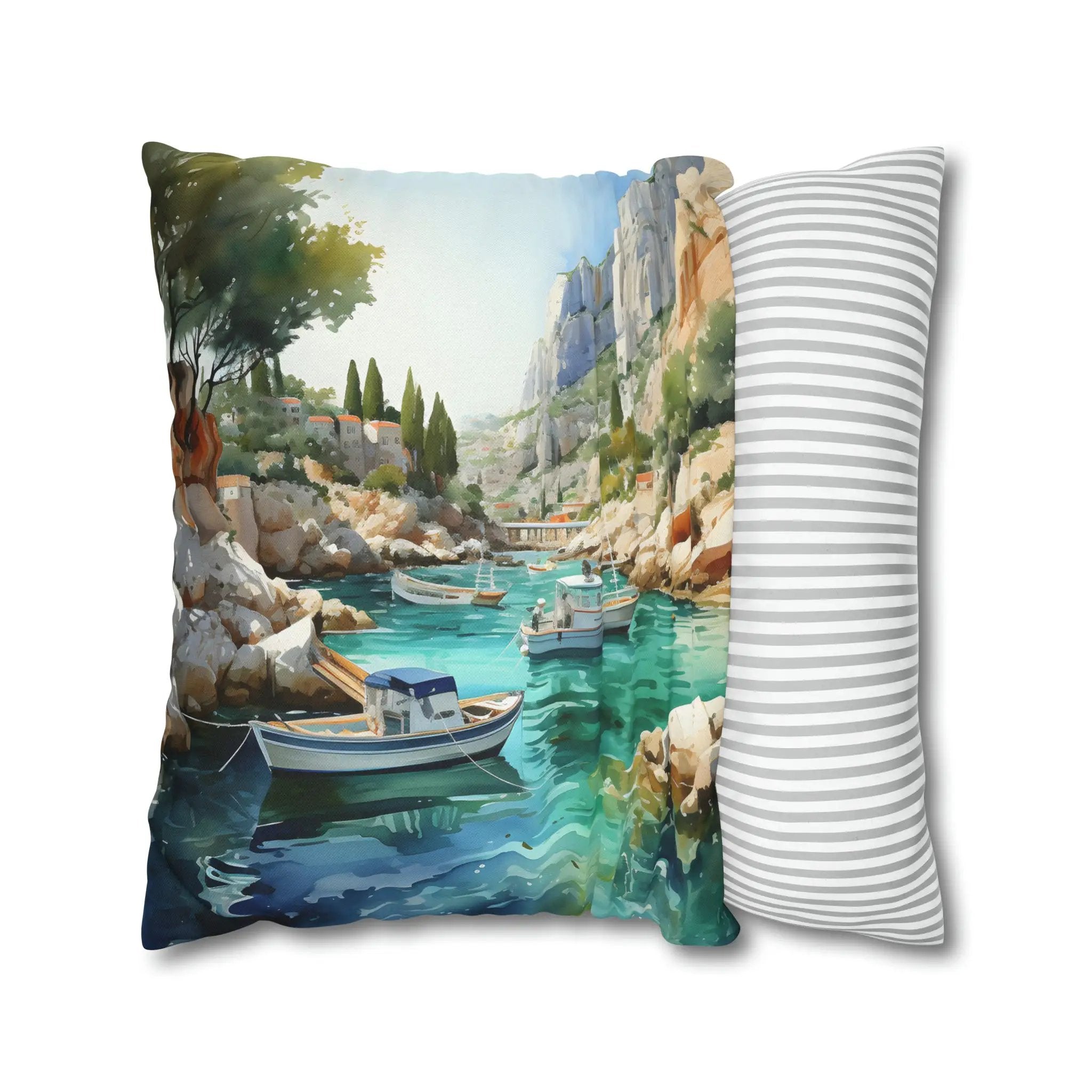 Pillow Sham | Seaside Serenity: French Calanques Aquarelle Square