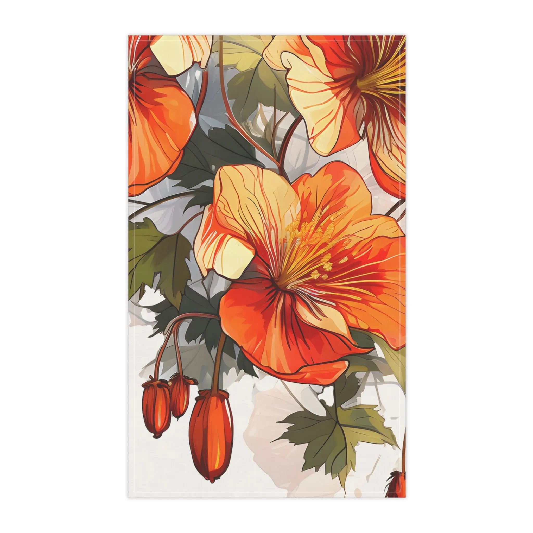 Kitchen Towel | a painting of orange flowers on a white background