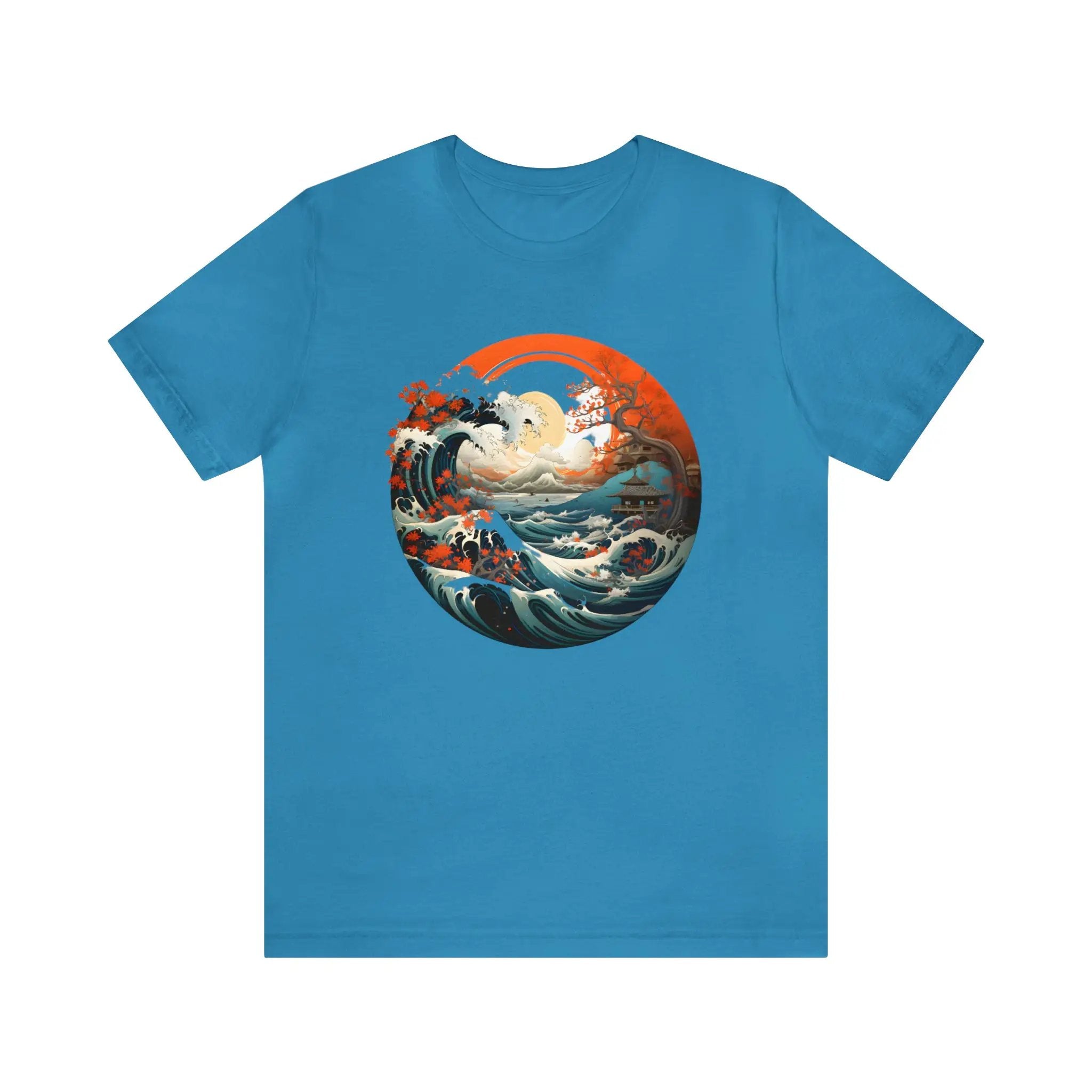 Couple t shirt | a blue t - shirt with an image of a wave in the ocean