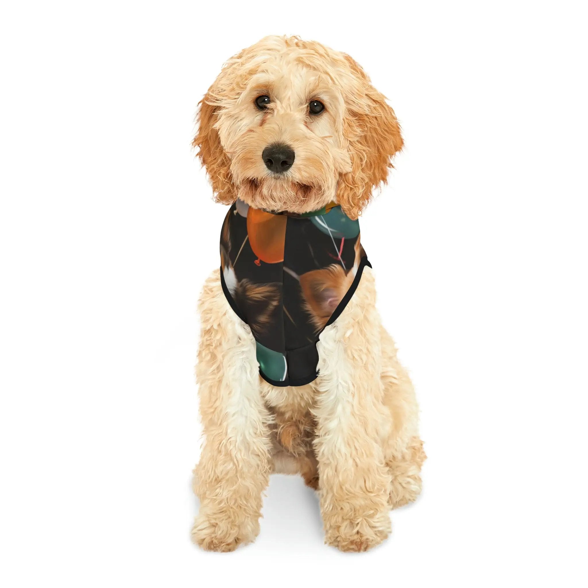 Pet hoodie | a dog wearing a bandana on a white background