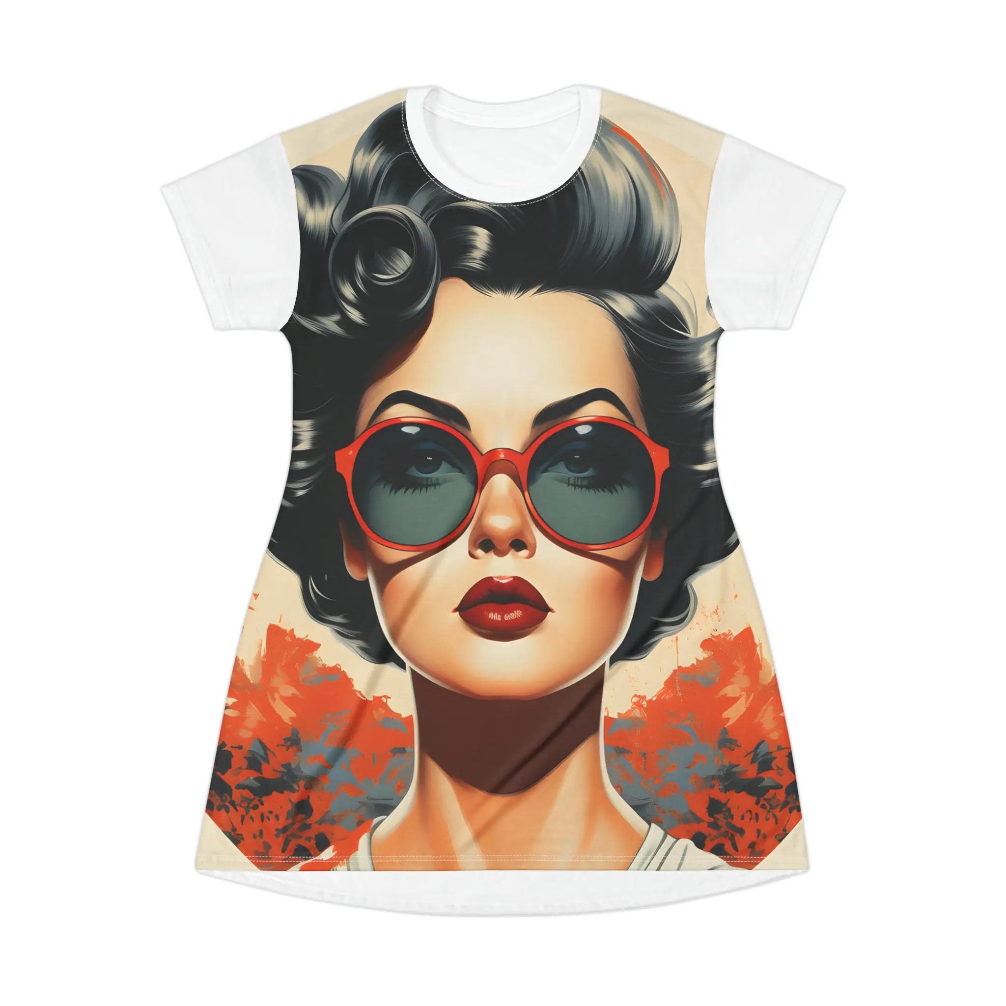 woman shirt dress | a women's t - shirt with a picture of a woman wearing sunglasses