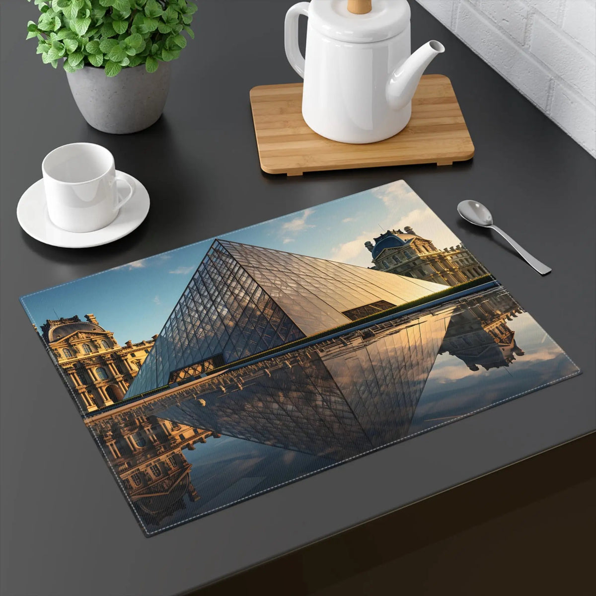 Placemat | a place mat with a picture of a building on it