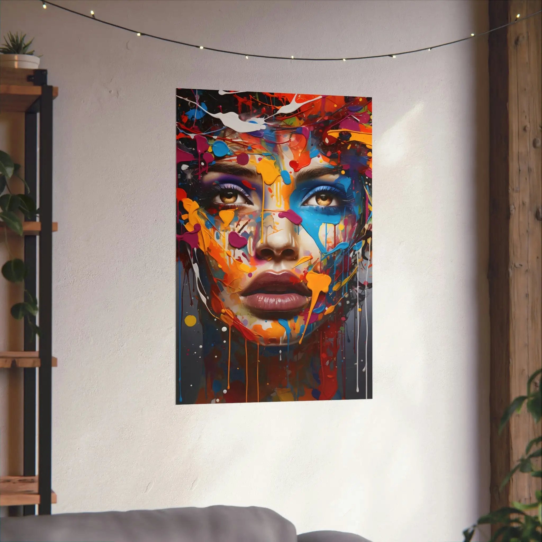 Kawaii Posters | a painting of a woman's face on a wall