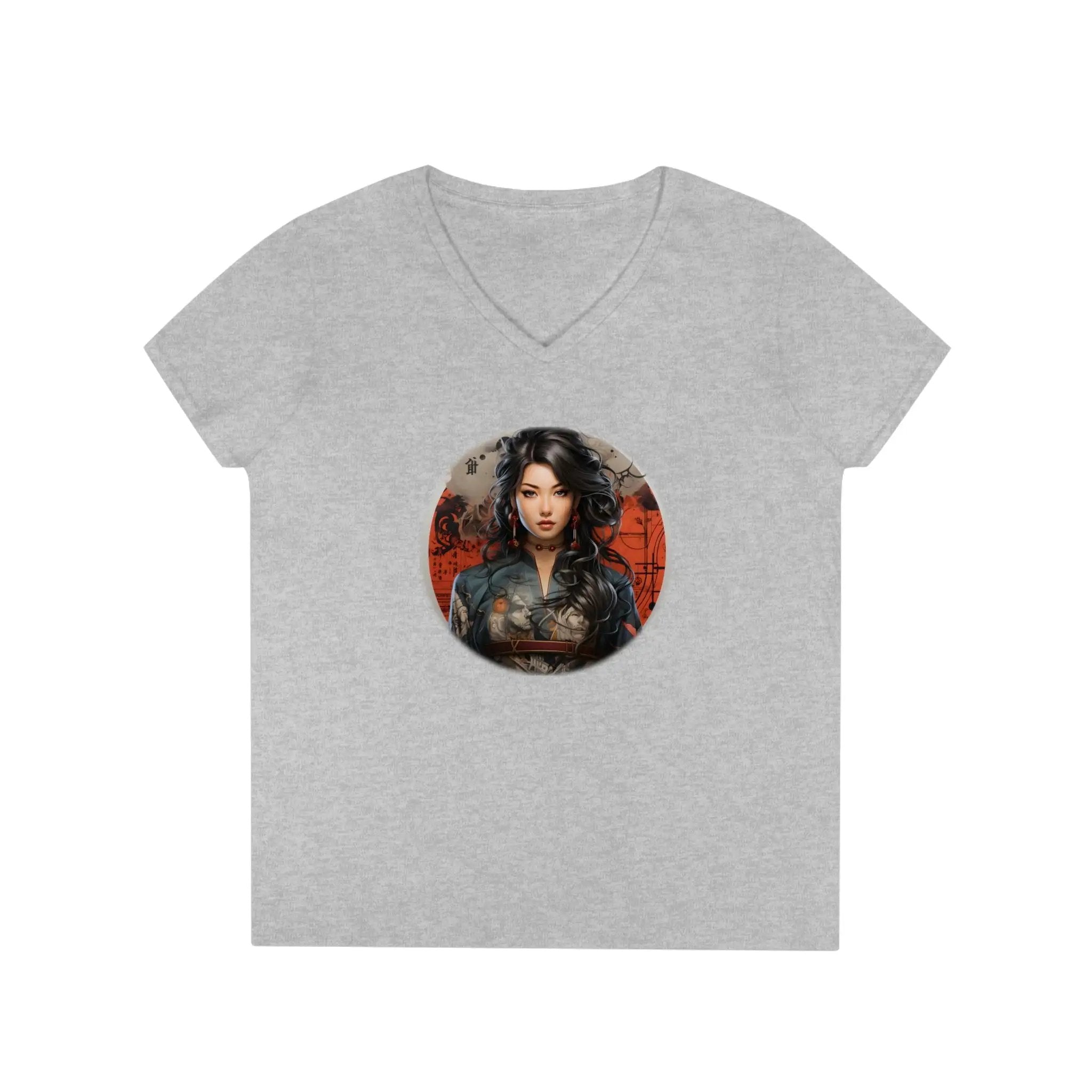 Nippon Glamour | a women's v - neck t - shirt with a picture of a woman