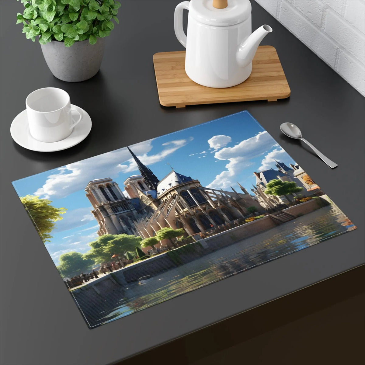 Placemat | a table with a tea pot and a cup on it