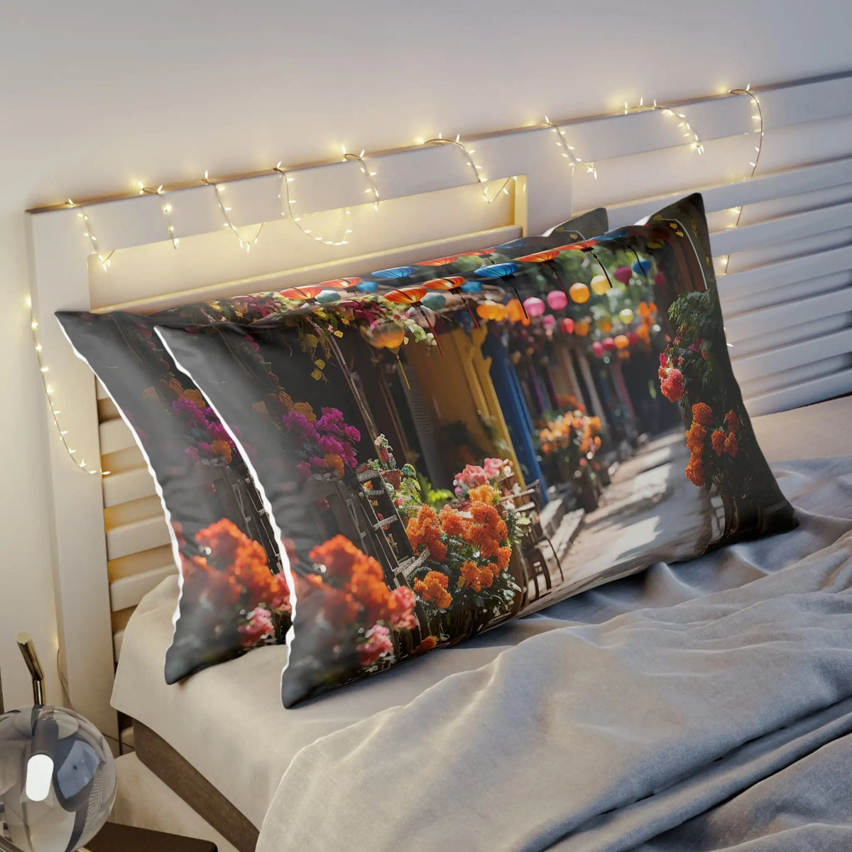 Pillow Sham | a bed topped with two pillows covered in flowers