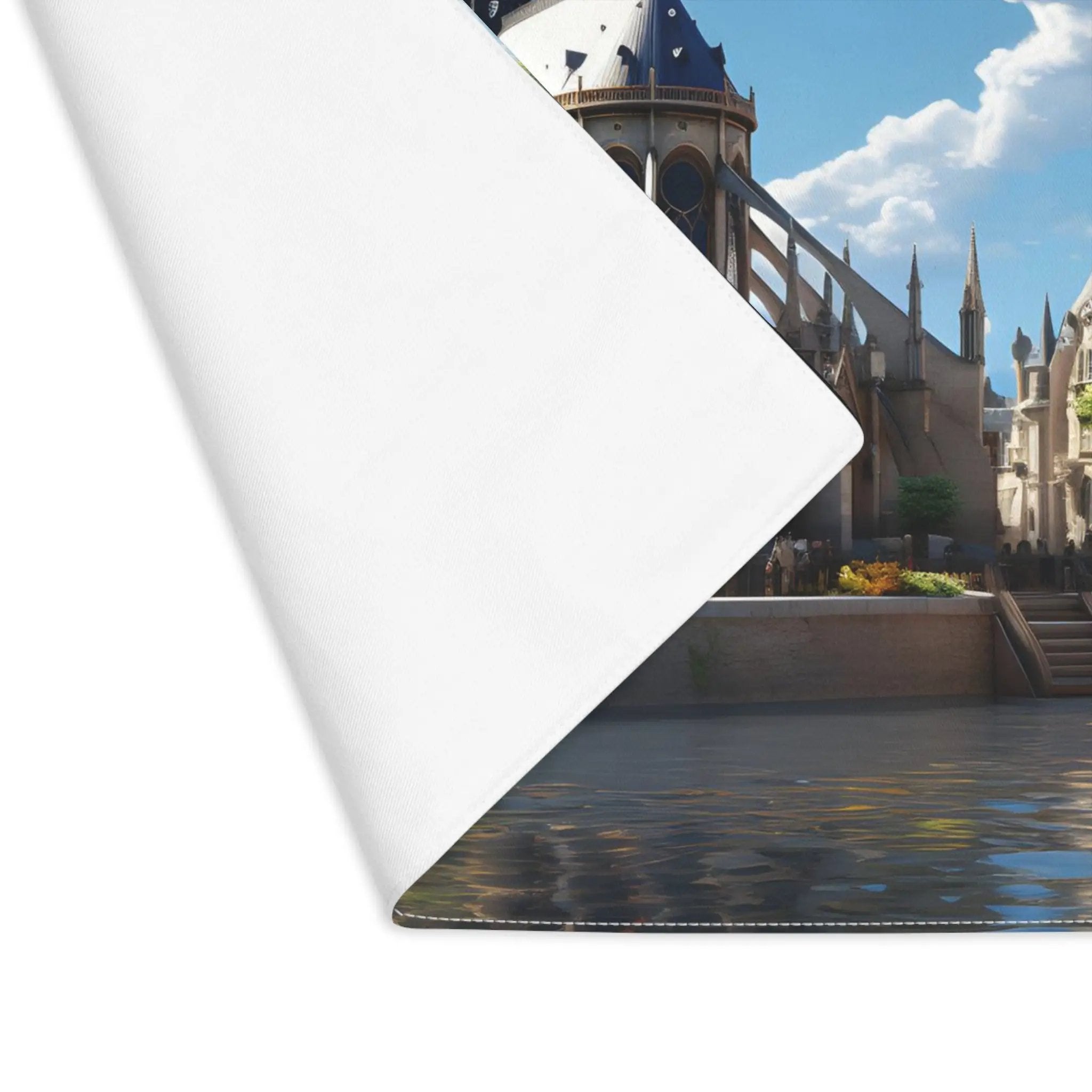 Placemat | a picture of a building with a clock tower in the background