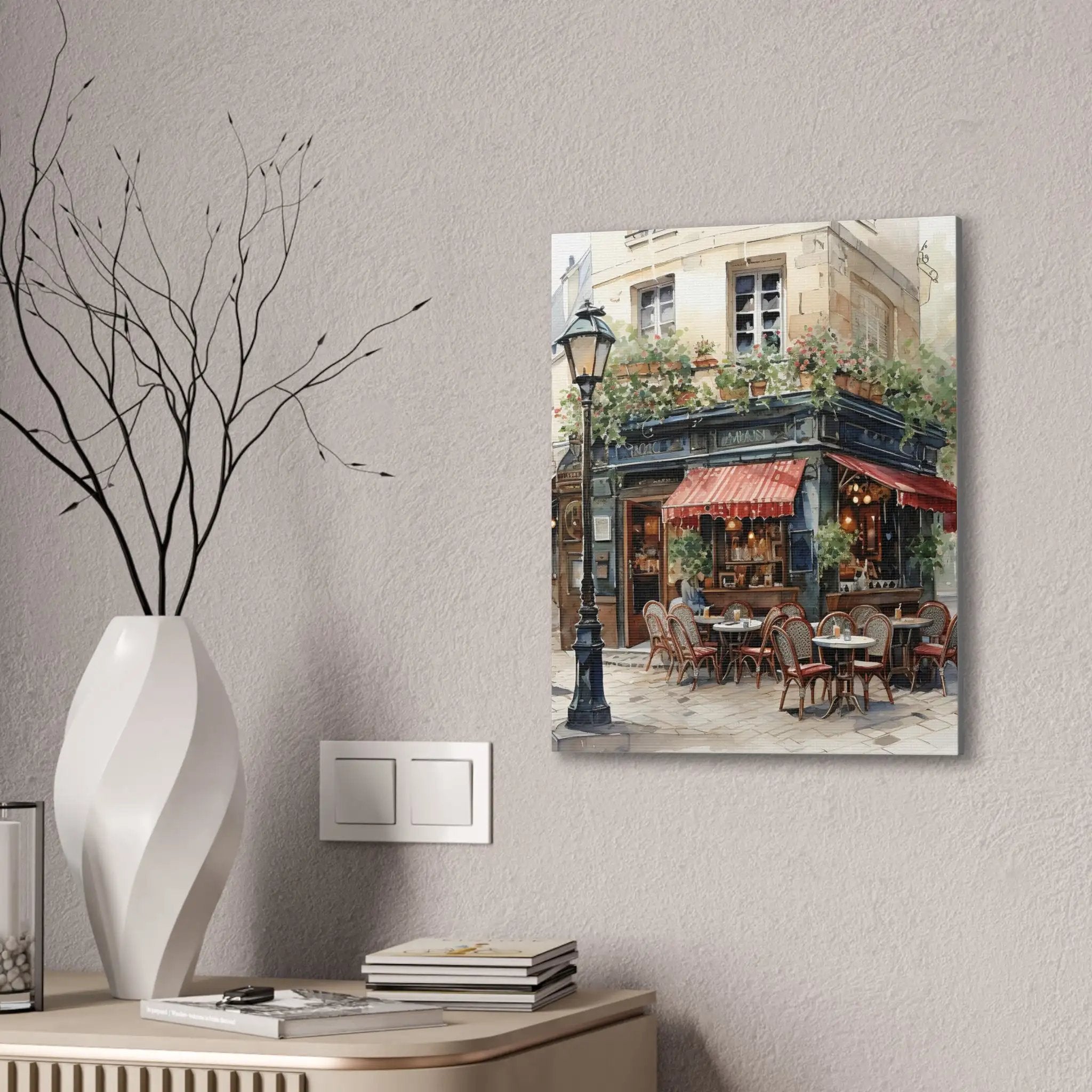 Canvas Gallery Wraps | a painting of a restaurant with tables and chairs