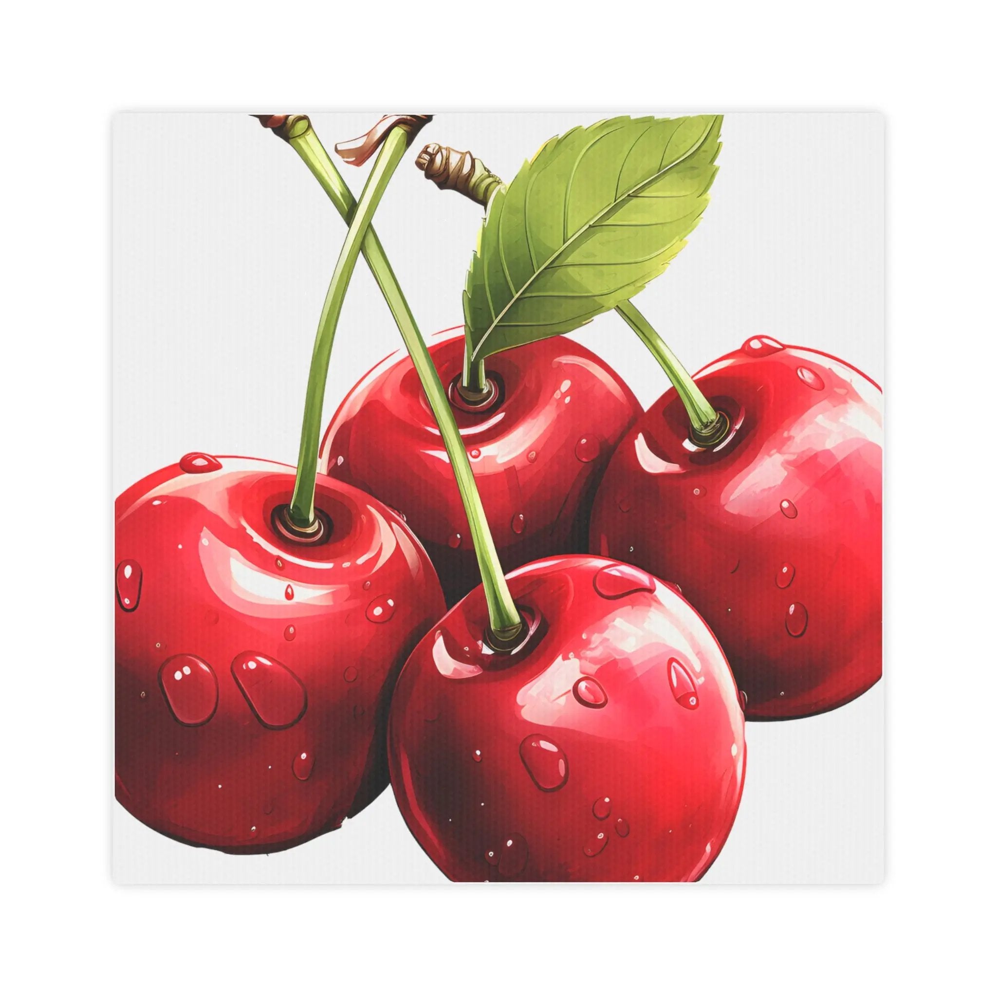 Canvas Gallery Wraps | a painting of three cherries with a green leaf