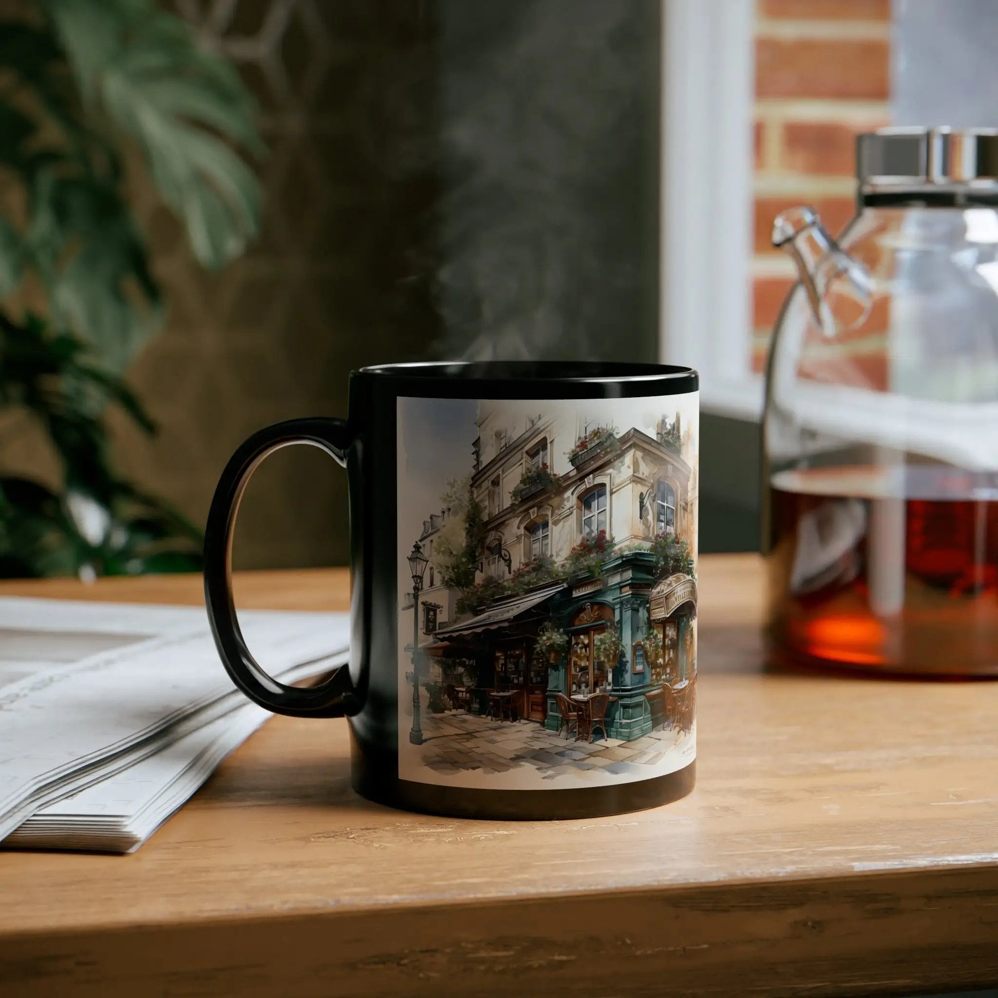 Mugs coffee | a coffee mug sitting on top of a wooden table