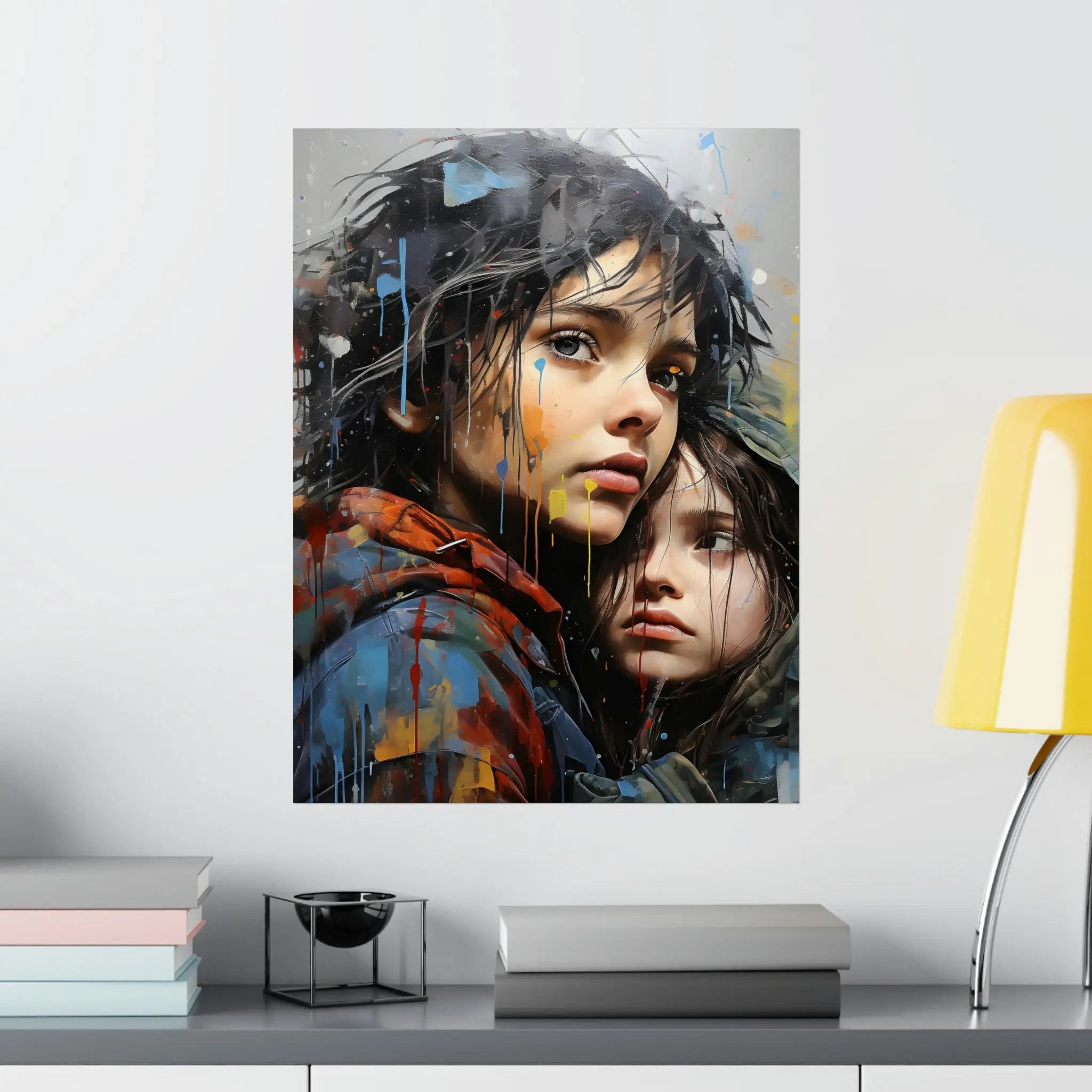 Kawaii Posters | a painting of two people with a yellow lamp next to them