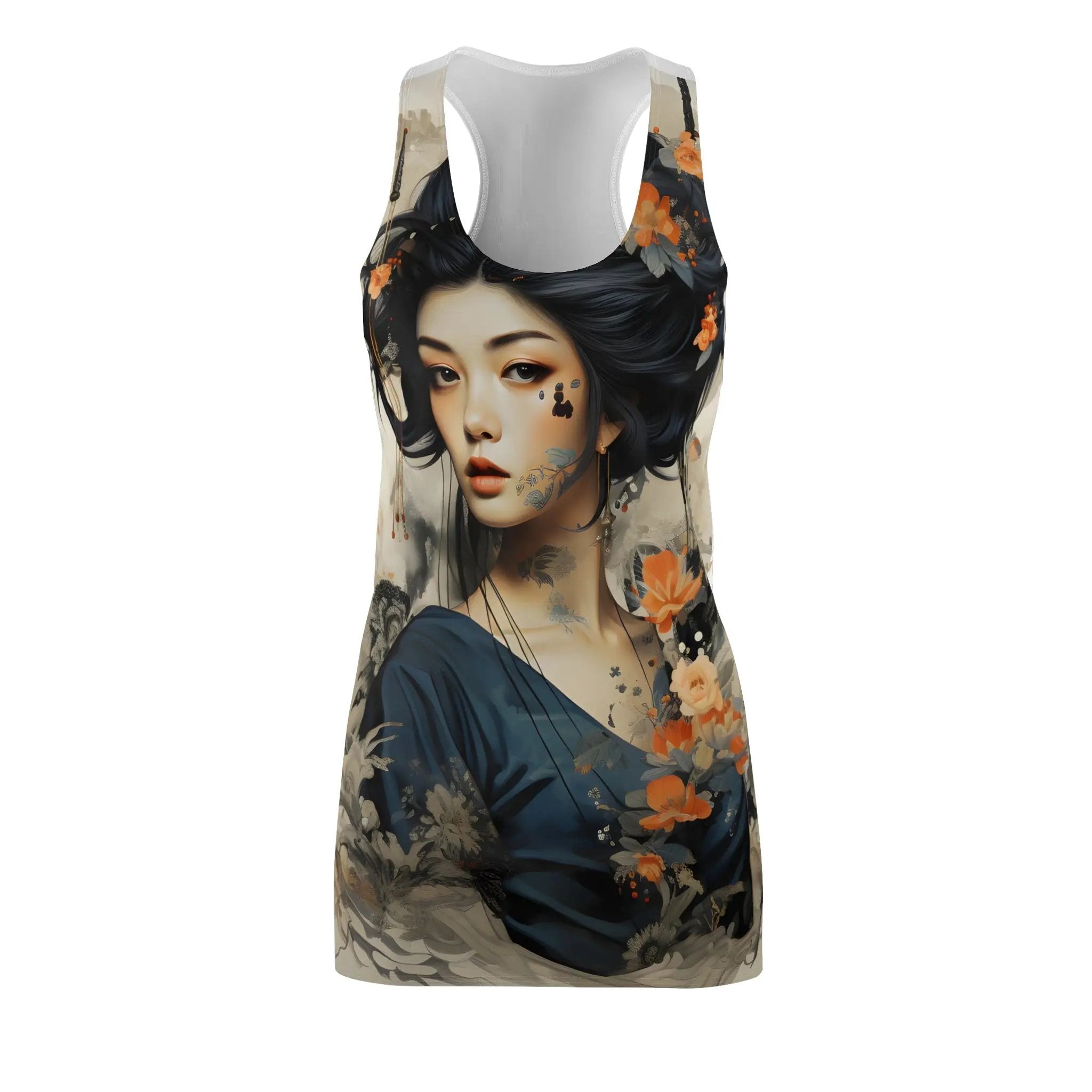 Woman summer dress | a women's tank top with a picture of a woman with flowers on her