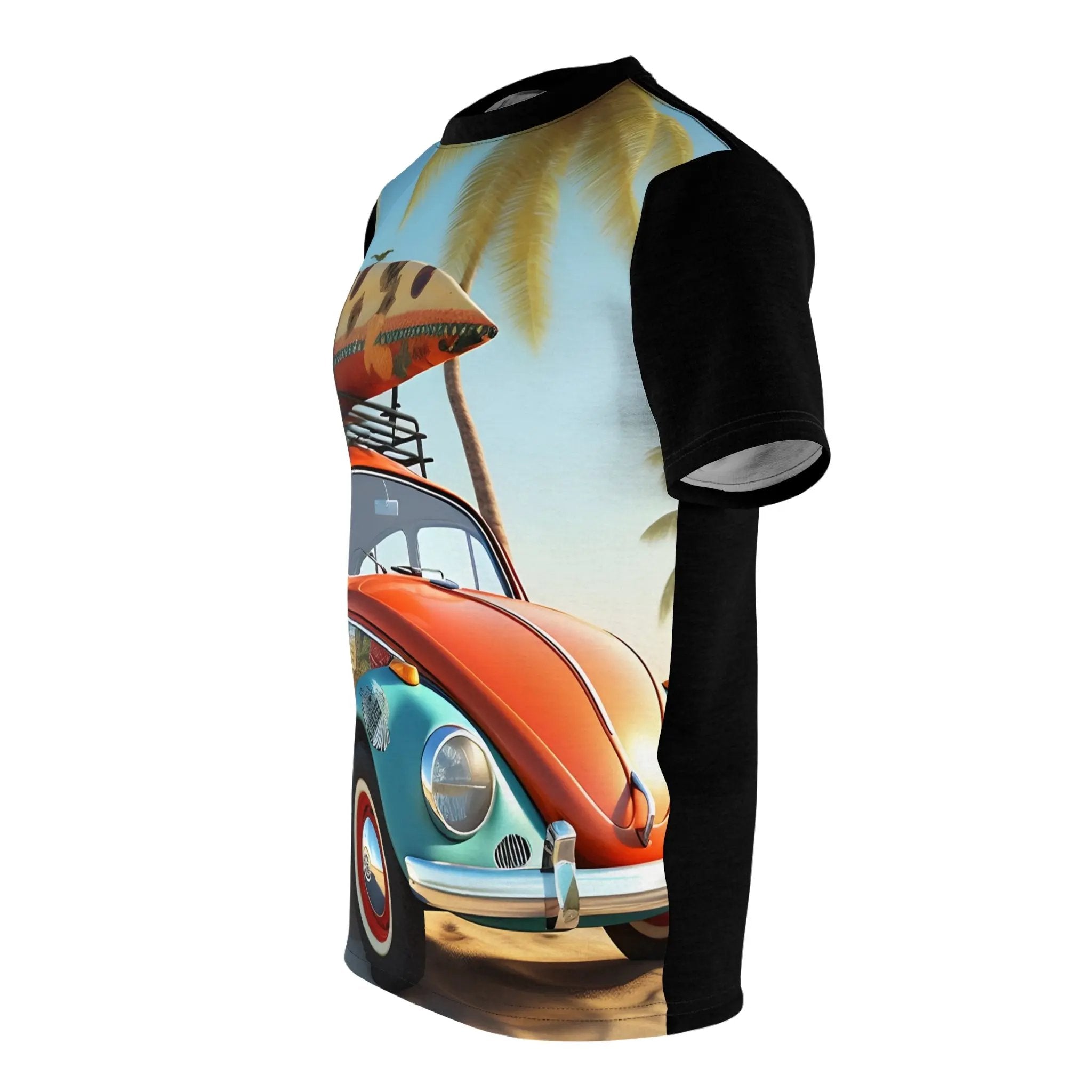 vintage shirt | a shirt with a picture of a car and a surfboard on top of it