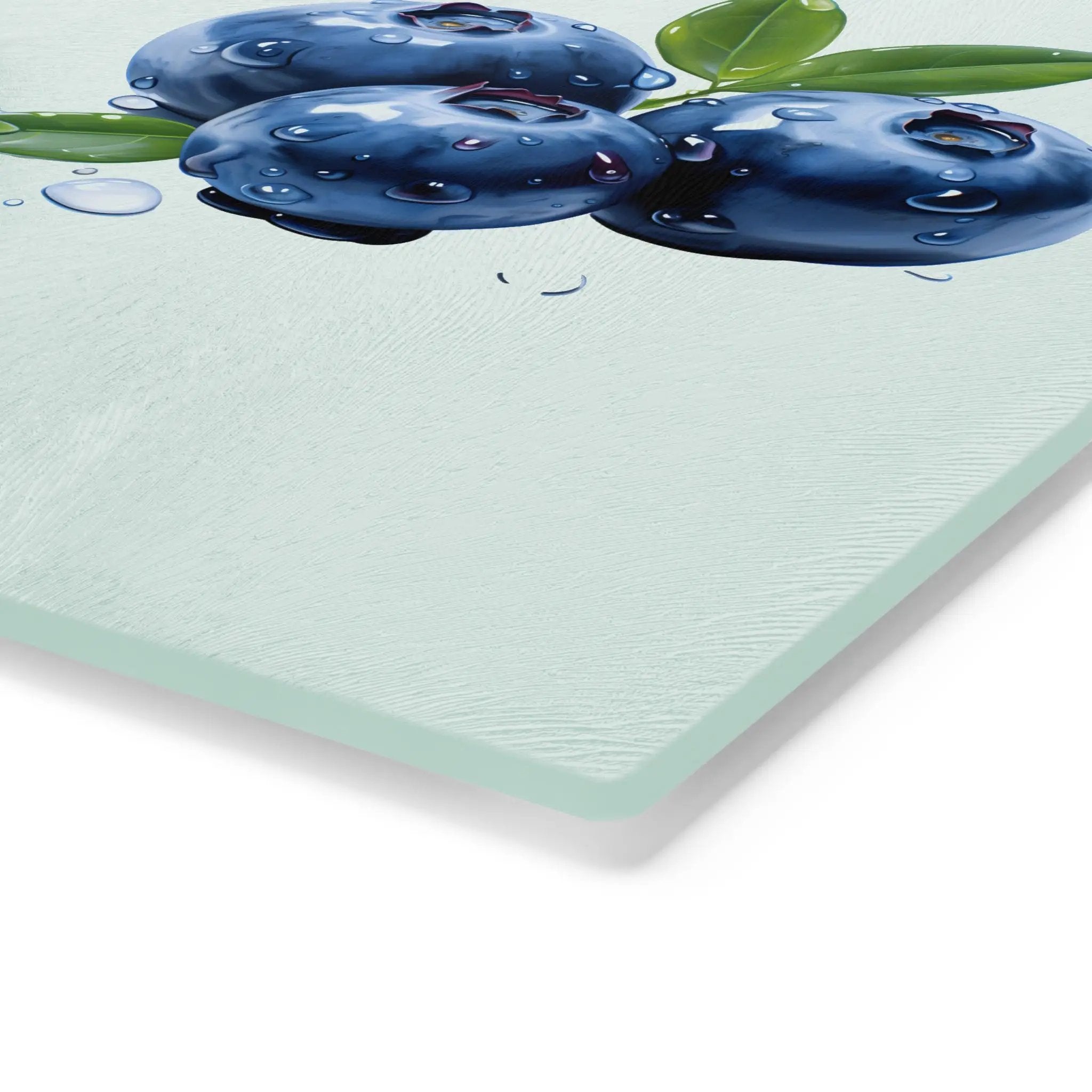 Cutting board | a painting of three blueberries with water drops