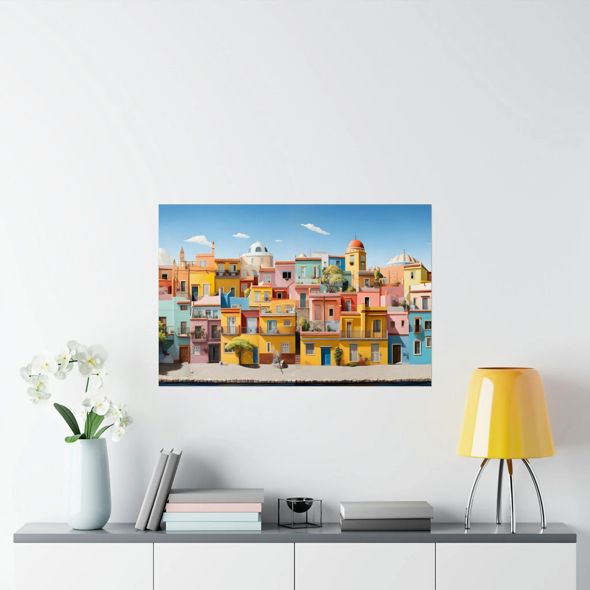 Kawaii Posters | a painting on a wall of a cityscape