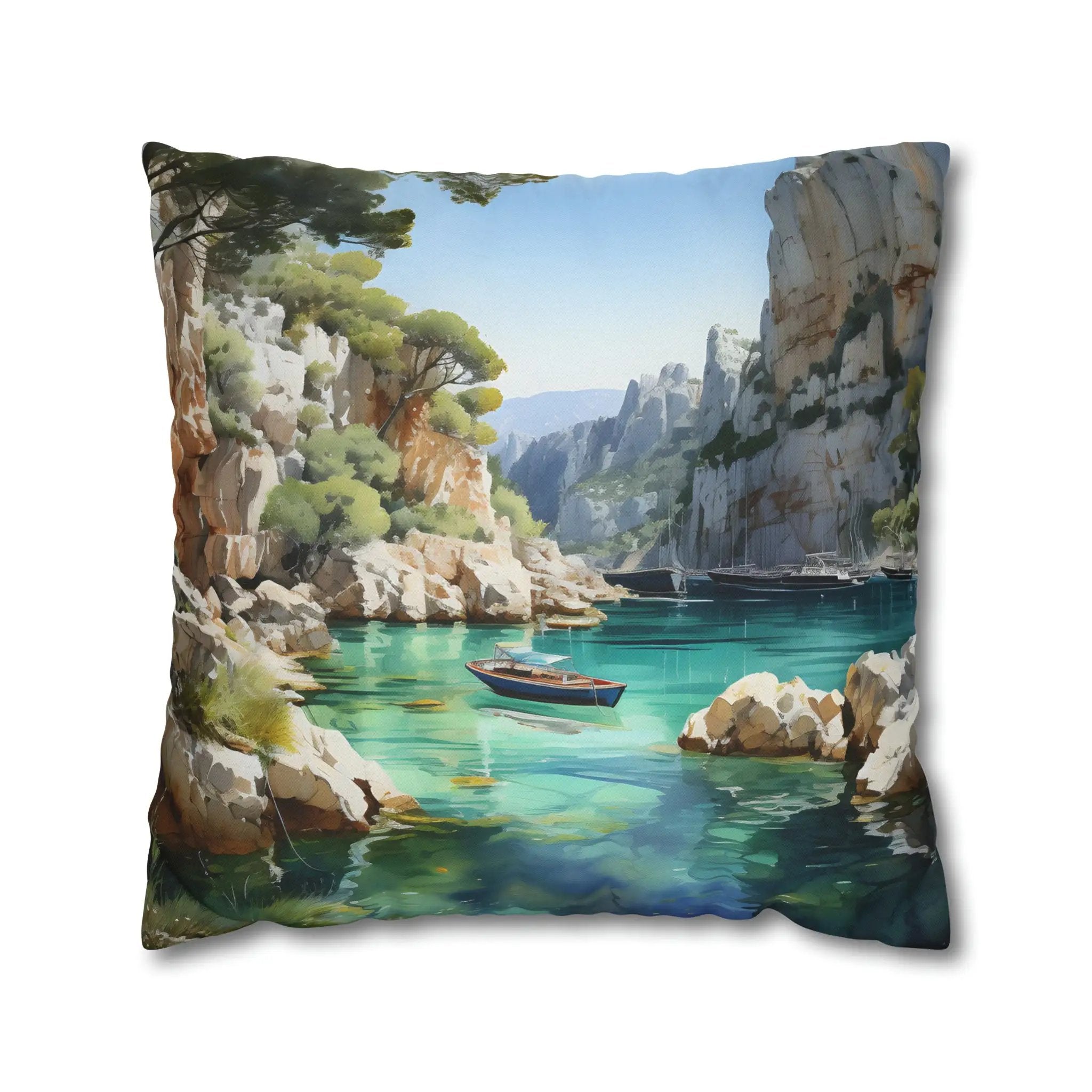 Pillow Sham | Seaside Splendor: French Calanques Aquarelle Aquarelle Square