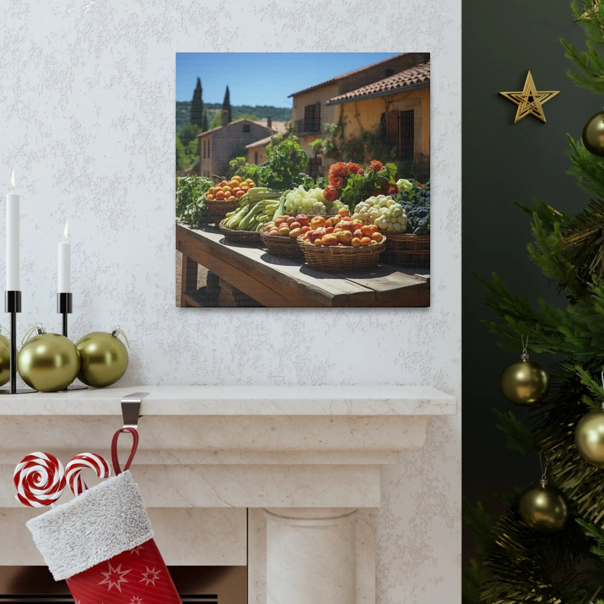 Canvas Gallery Wraps | a Christmas stocking is hanging on a fireplace mantel