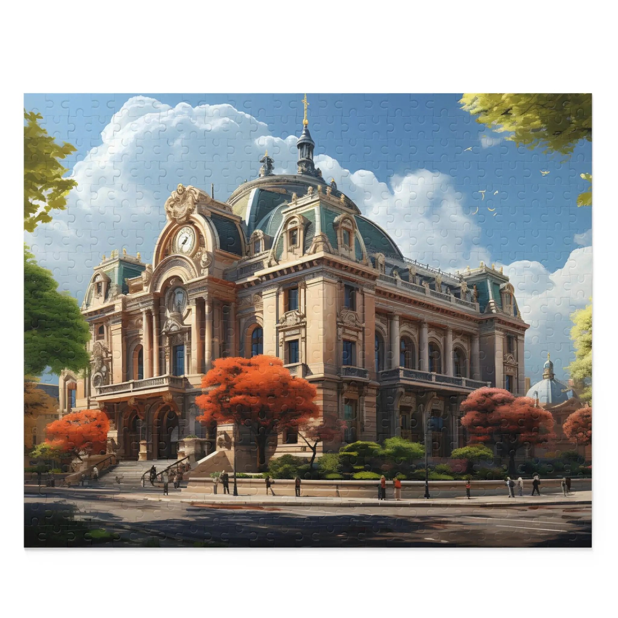 Jigsaw Puzzle | a painting of a large building with a clock on it