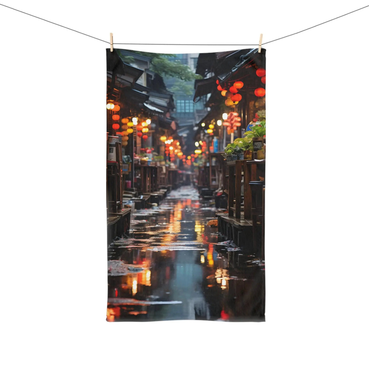 Hand Towel | a picture of a city street at night