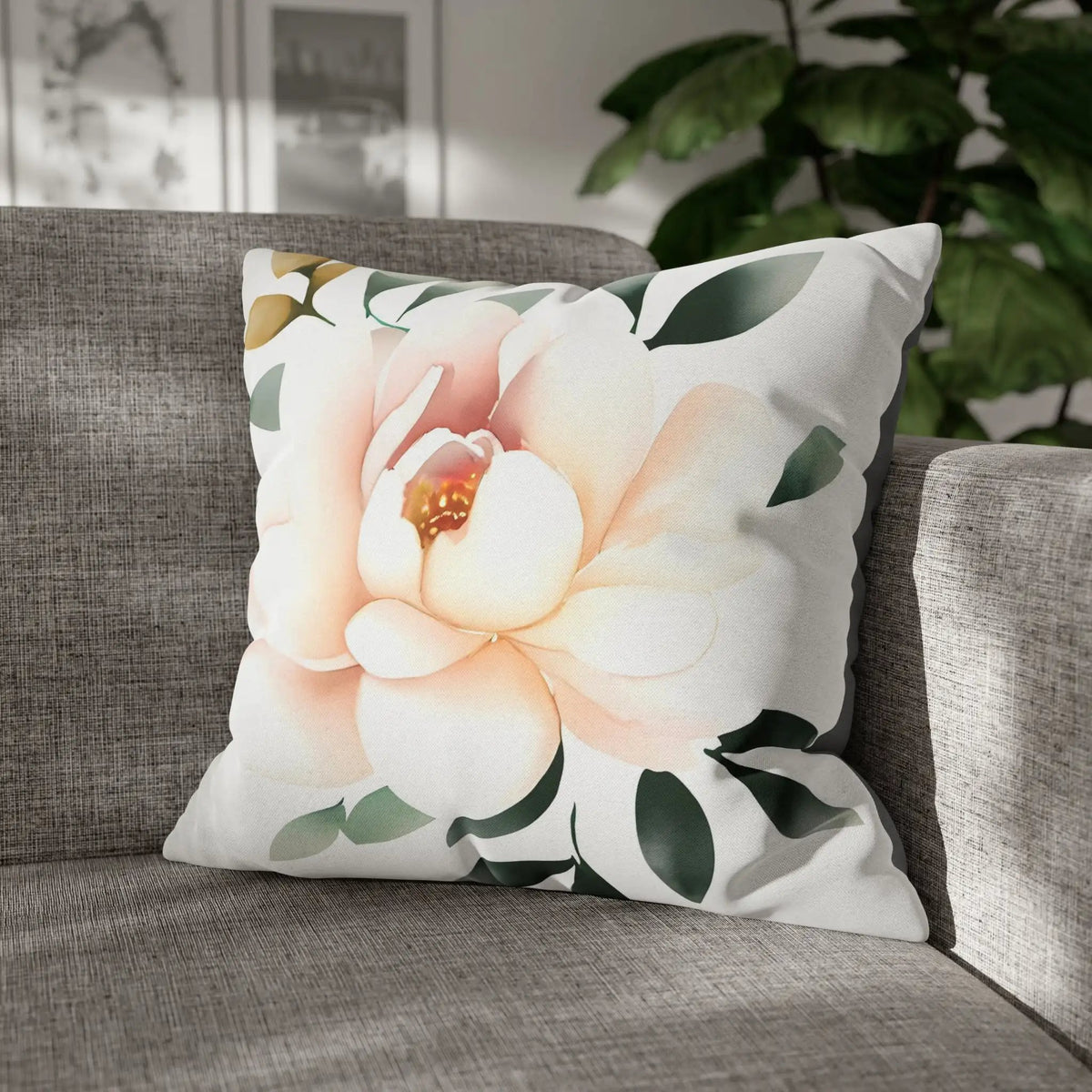 Pillow Sham | a white flower on a pillow on a couch