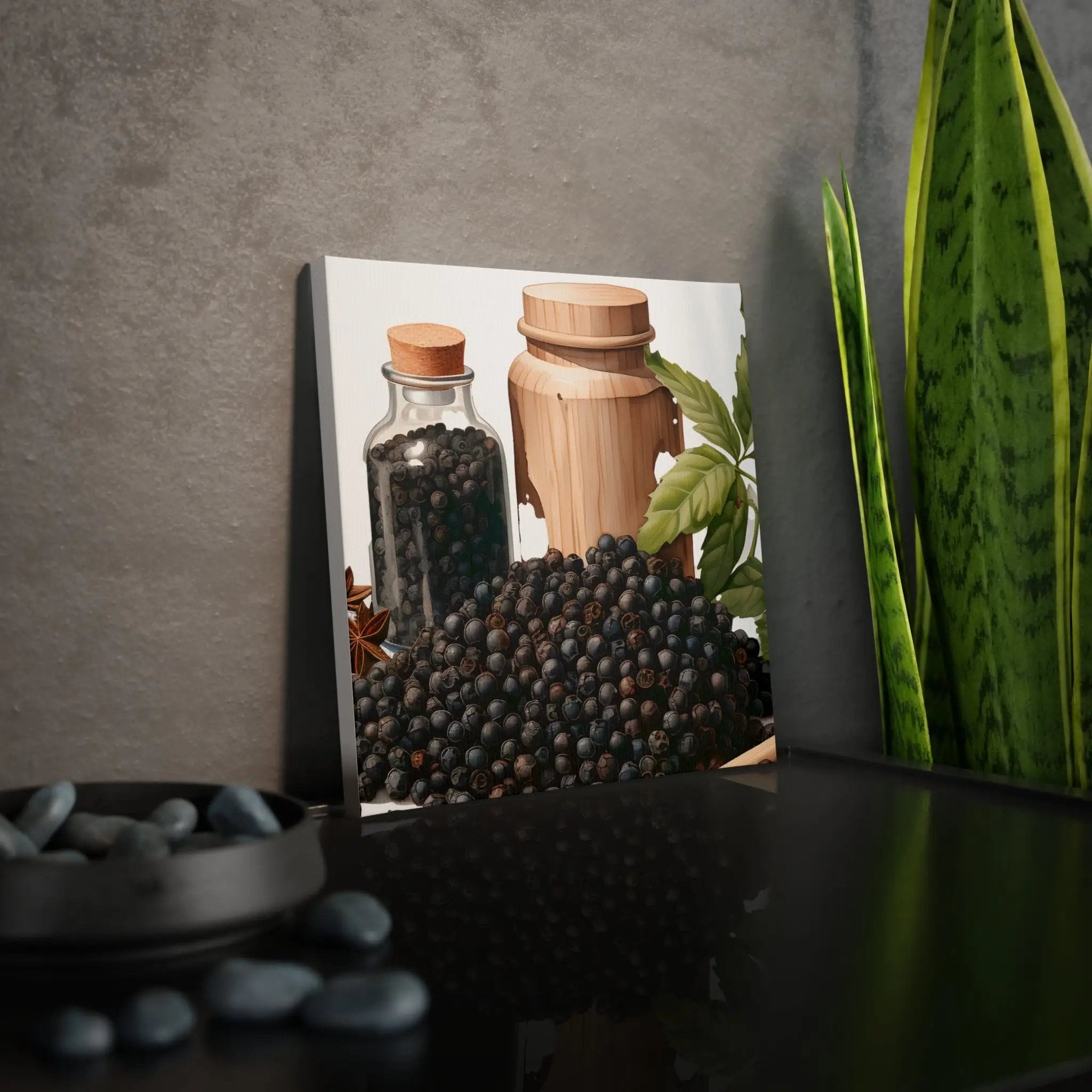 Canvas Gallery Wraps | a picture of a plant and some rocks on a table