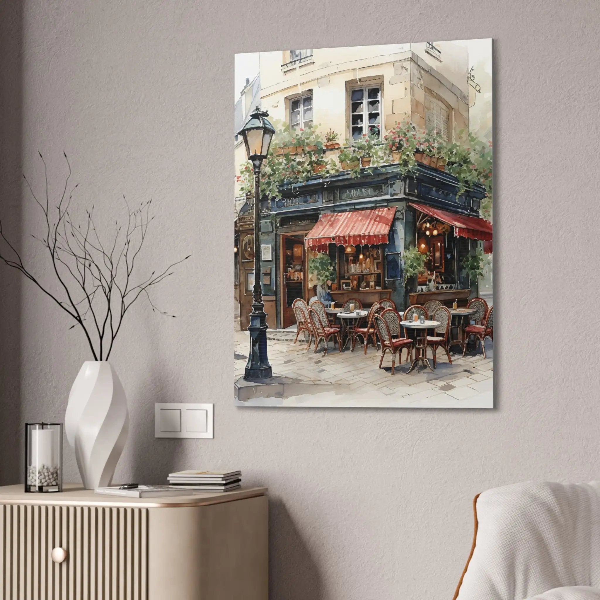 Canvas Gallery Wraps | a painting of a restaurant with tables and chairs