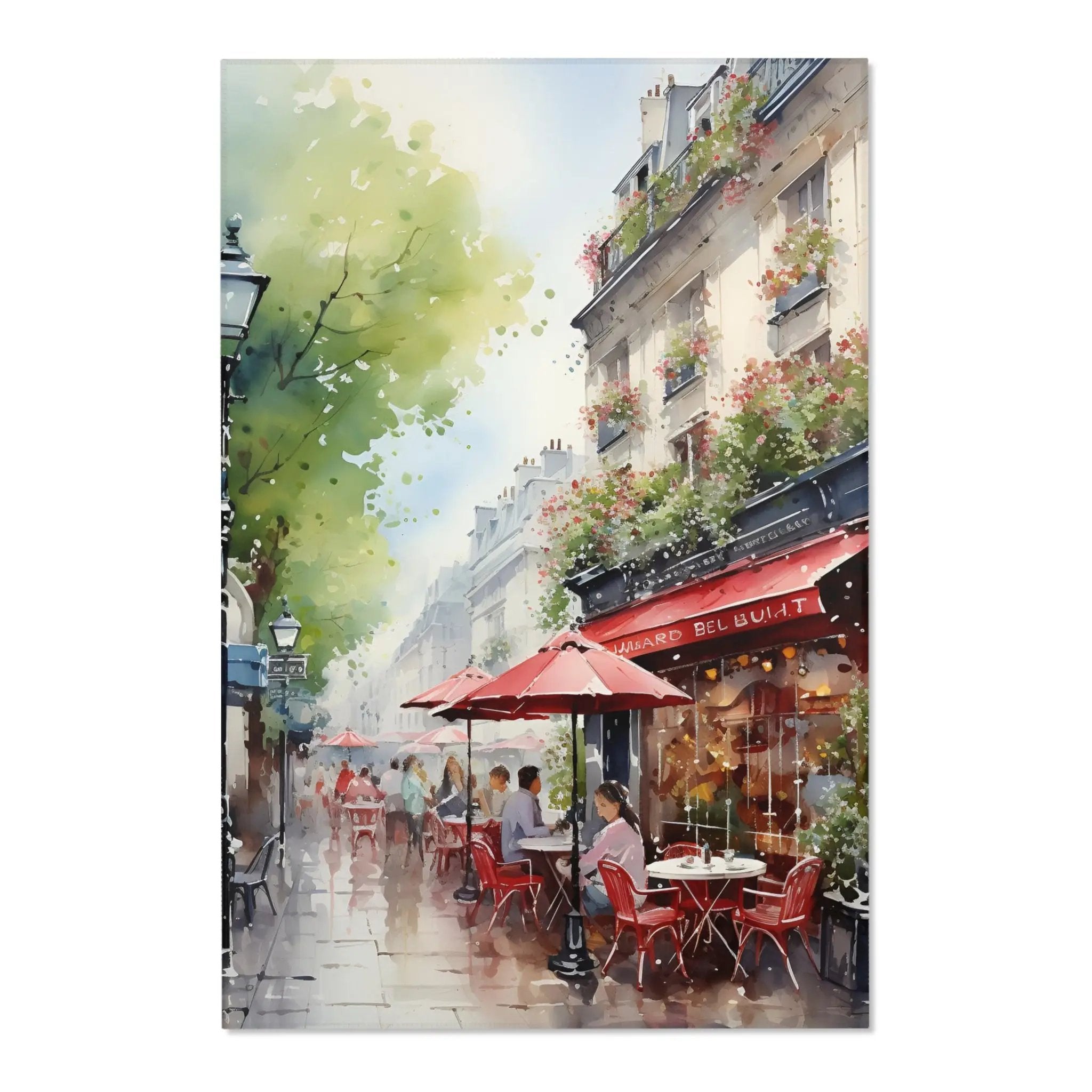 Area rugs for living room | a painting of people sitting at tables outside a cafe