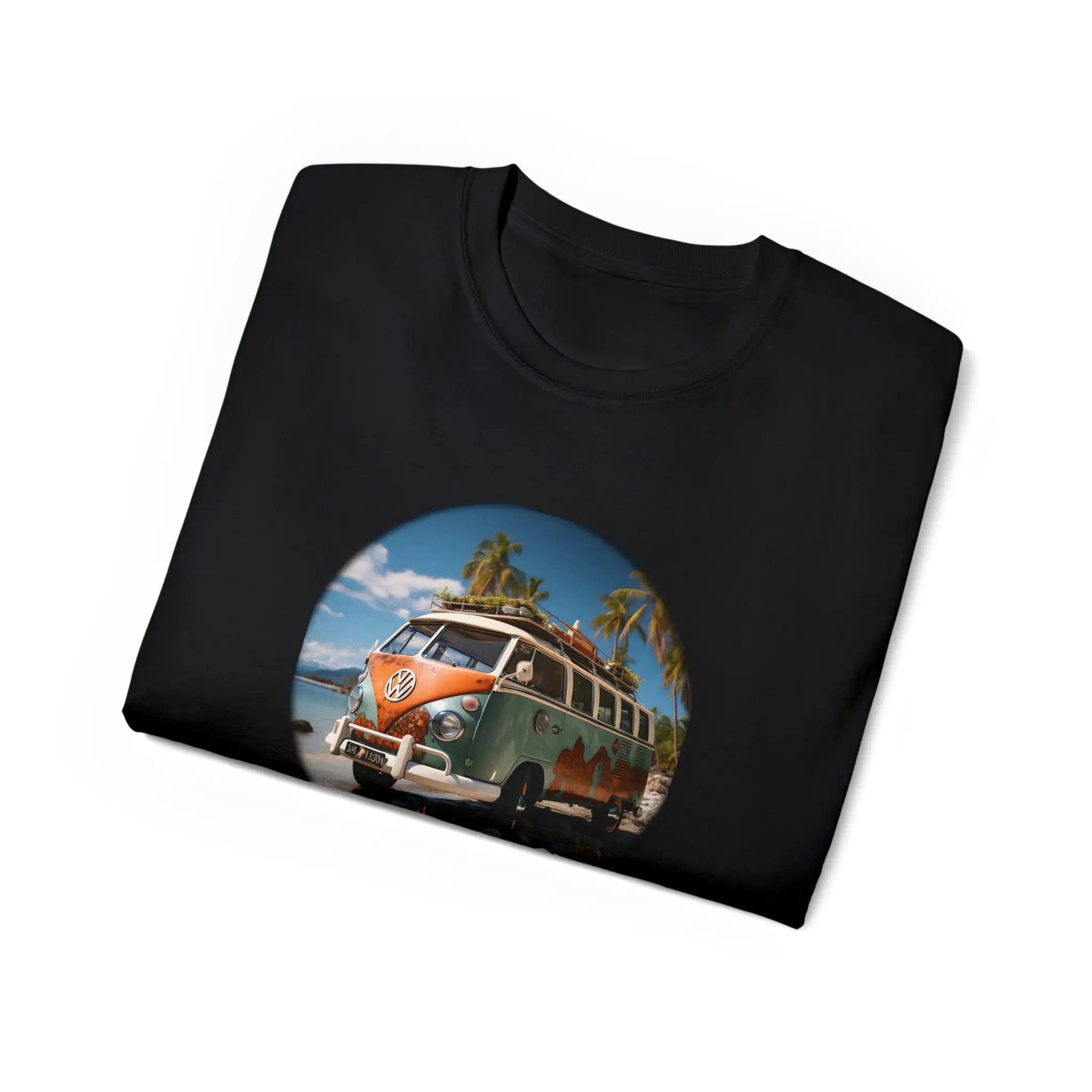 men tee graphic | a black t - shirt with an image of a bus