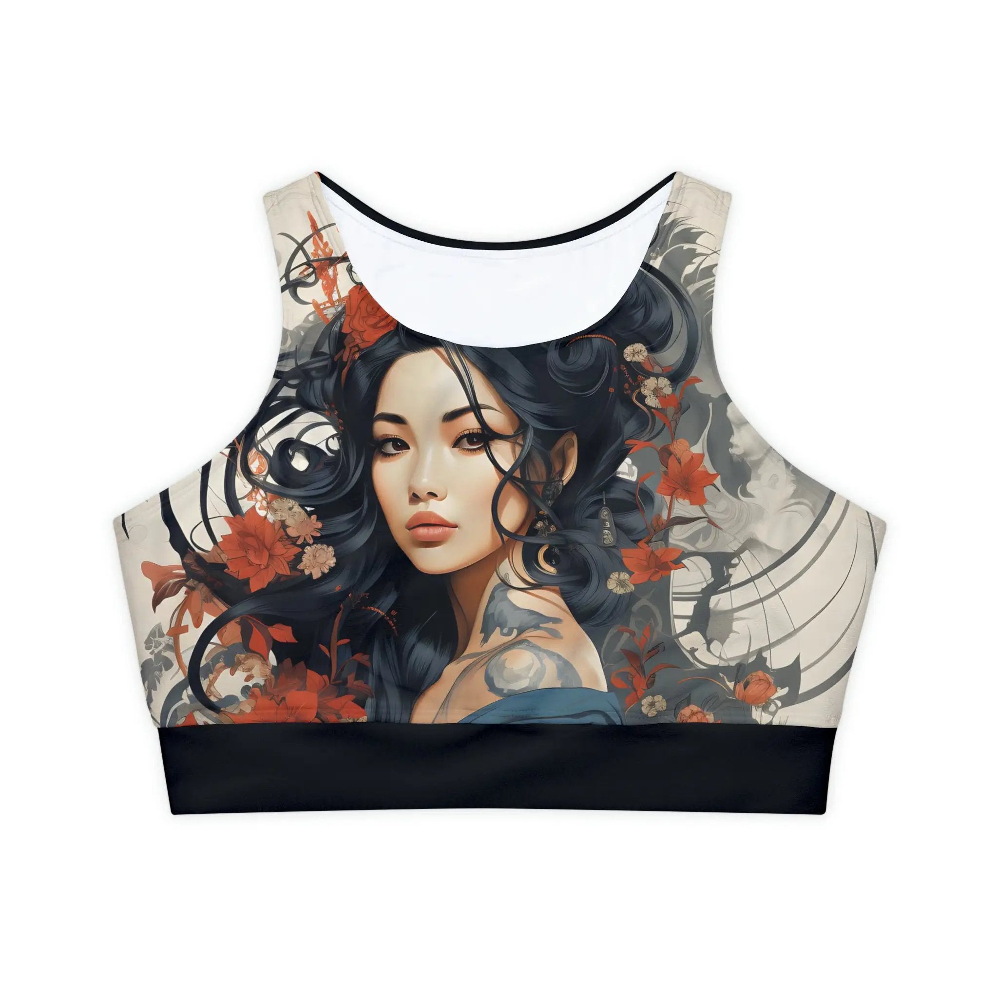 woman sports bra | a women's sports bra top with a picture of a woman's face