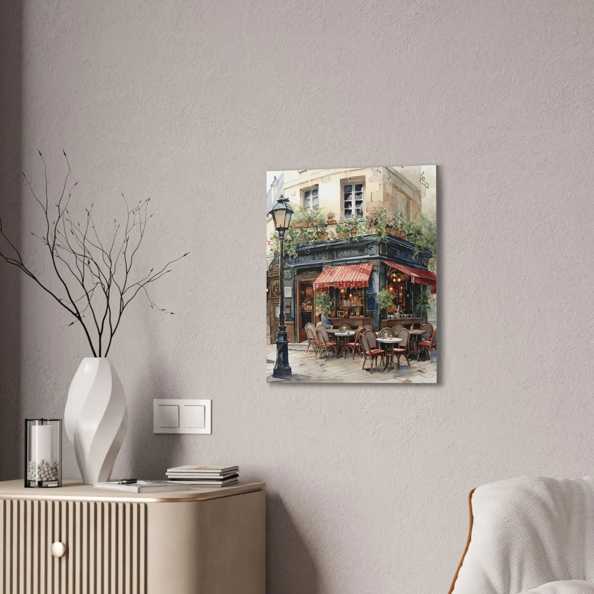 Canvas Gallery Wraps | a painting of a cafe on a wall