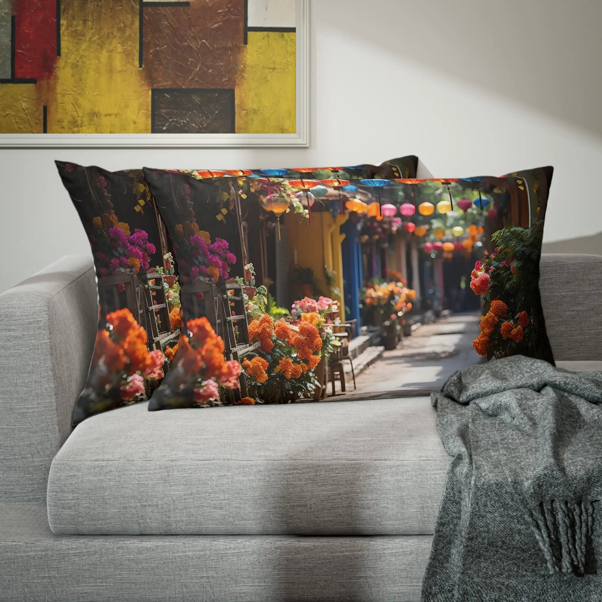 Pillow Sham | a couch with a bunch of flowers on it