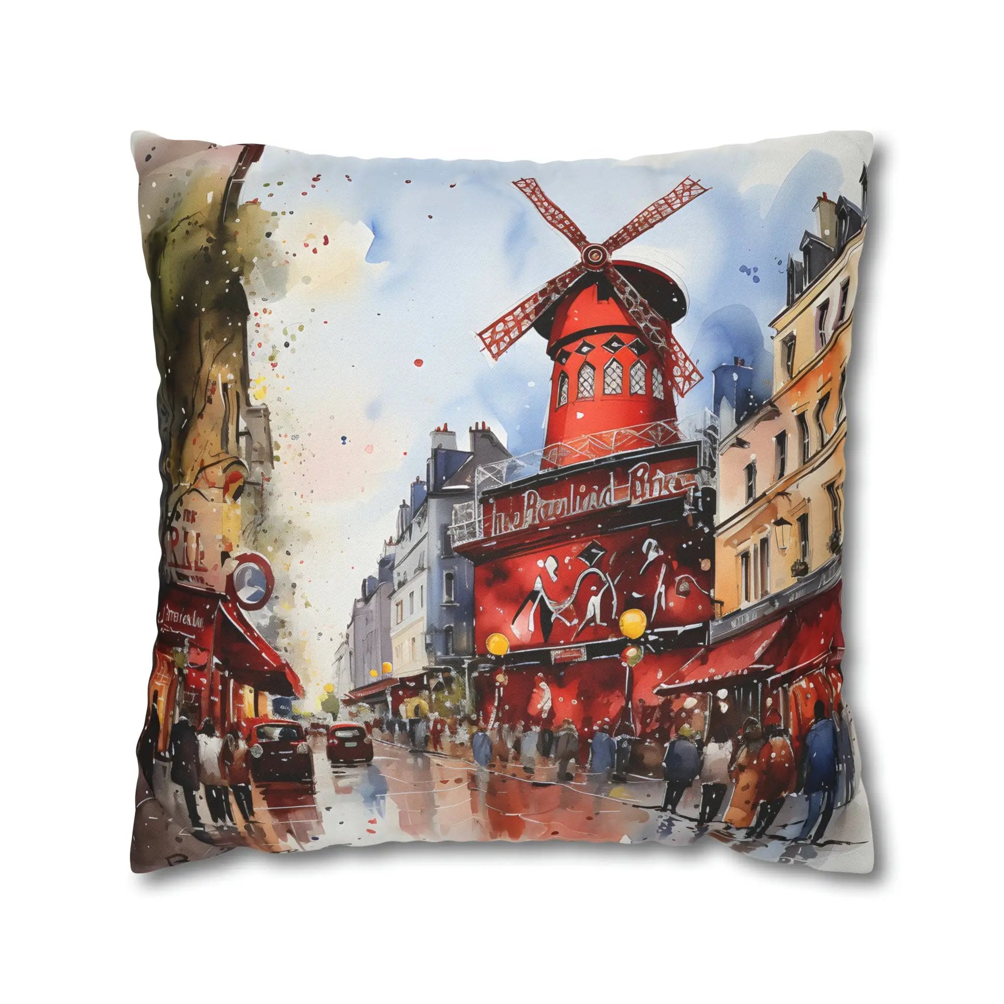 pillow cover | a pillow with a painting of a windmill on it