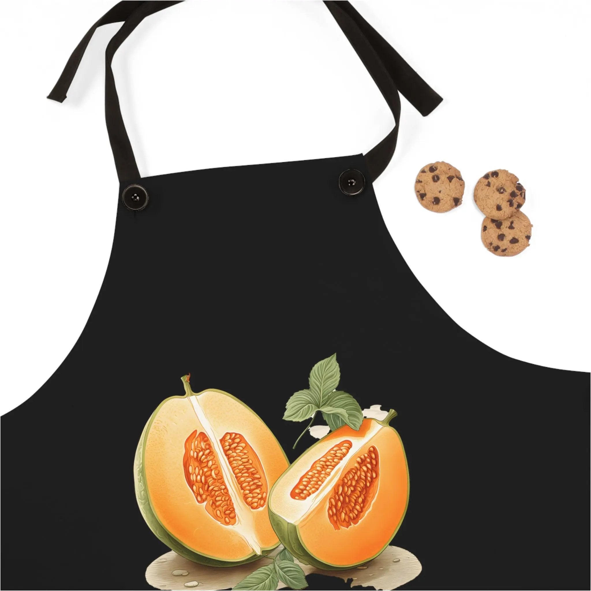 Chef Apron | a black apron with two pieces of fruit on it