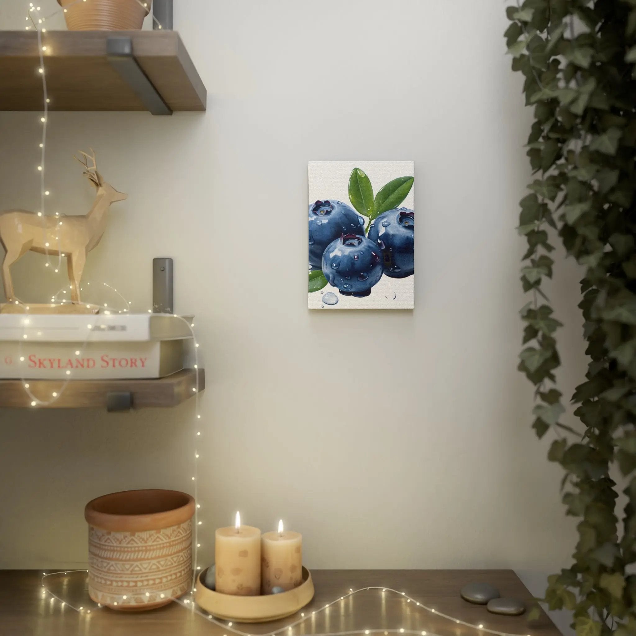 Canvas Gallery Wraps | a picture of blueberries and a deer on a wall