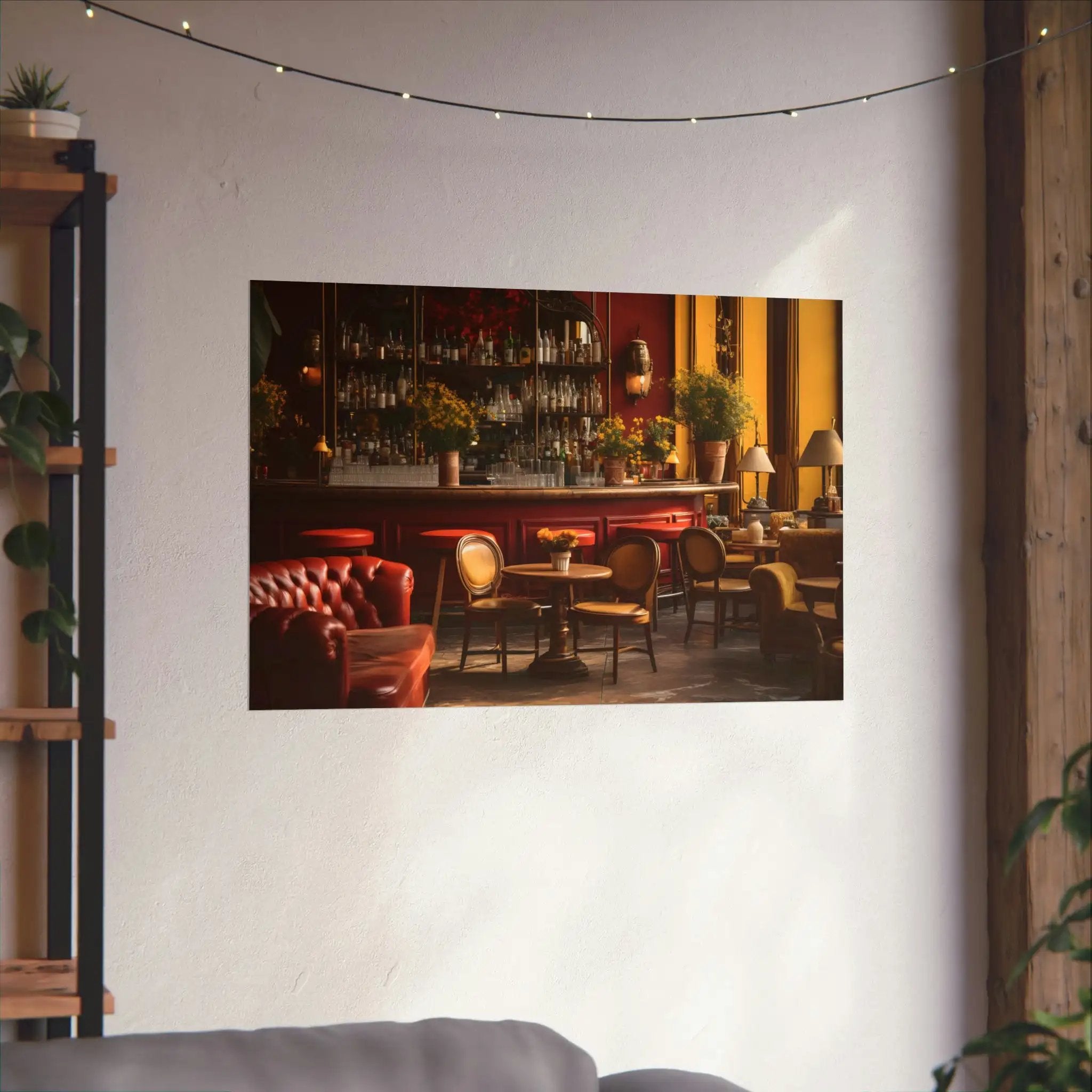 Kawaii Posters | a room with a couch, chairs and a bar