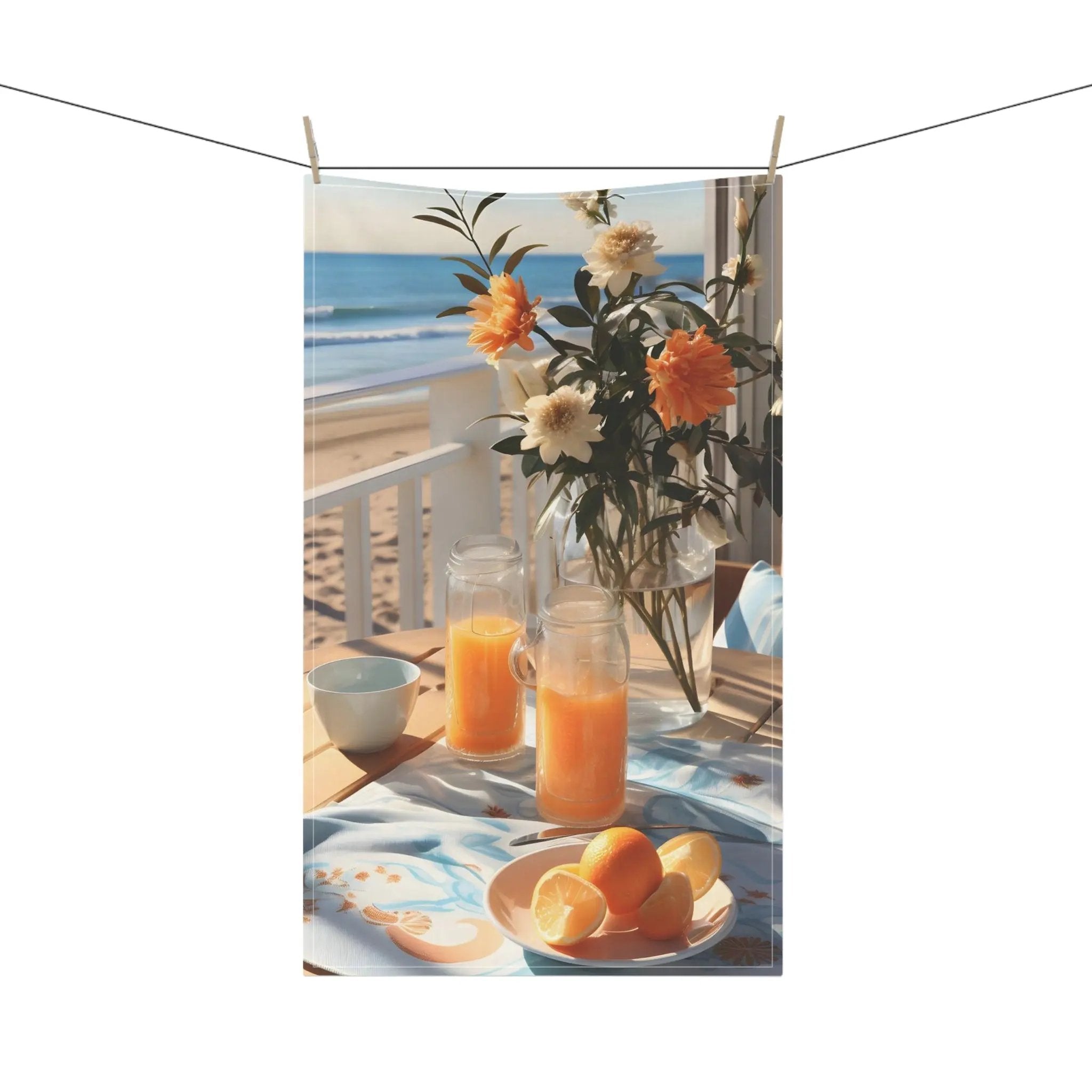 Kitchen Towel | Sunny Beach Morning Breakfast With Orange | Tea Towel