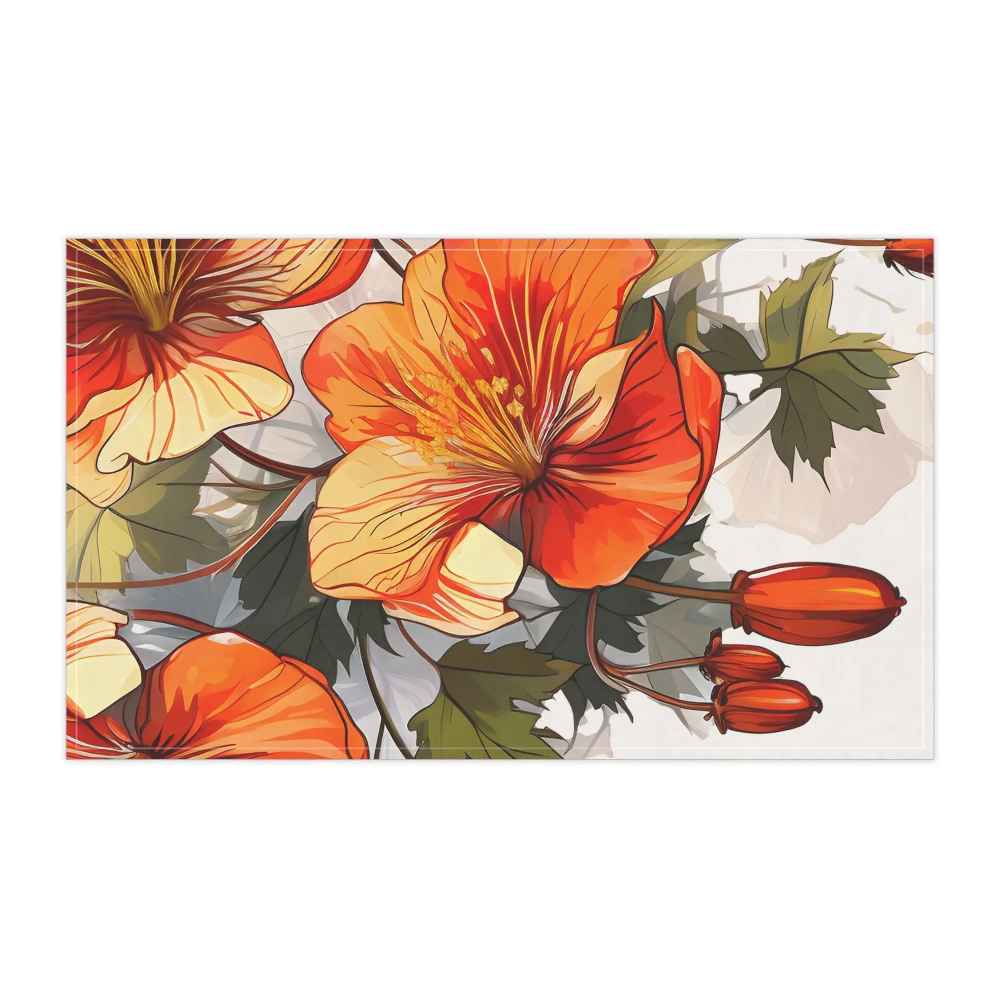 Kitchen Towel | a painting of orange flowers on a white background