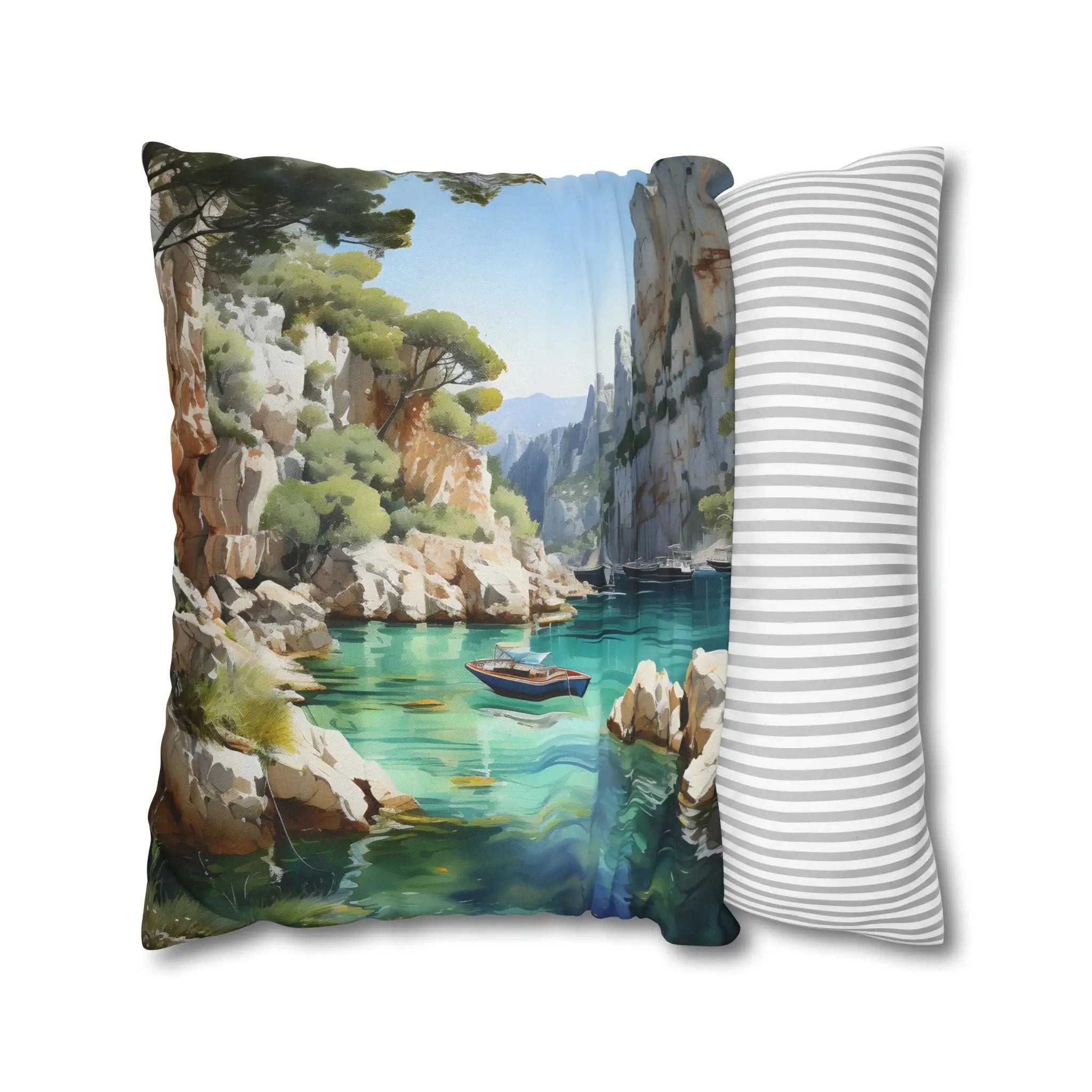 Pillow Sham | Seaside Splendor: French Calanques Aquarelle Aquarelle Square