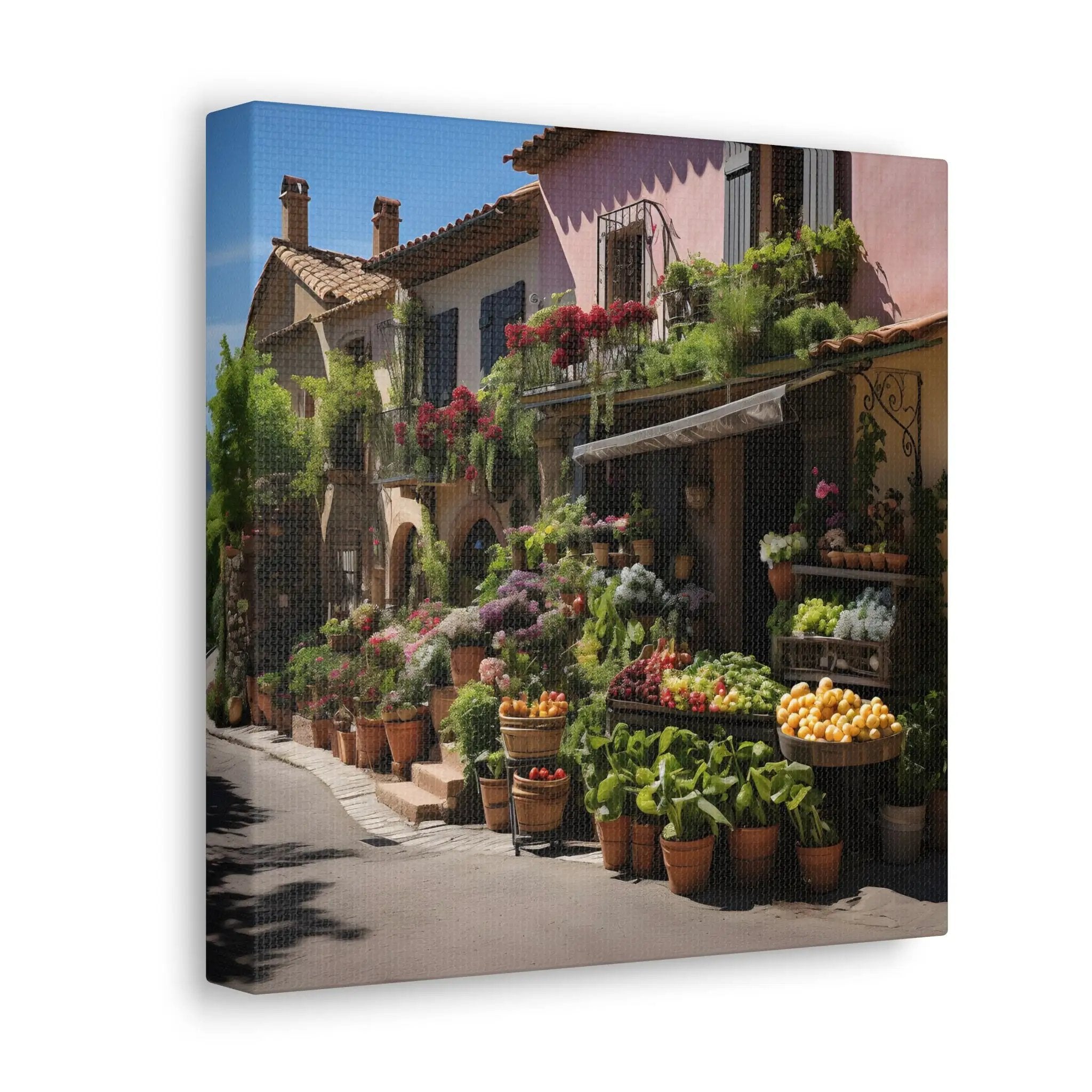 Canvas Gallery Wraps | a painting of a street with potted plants