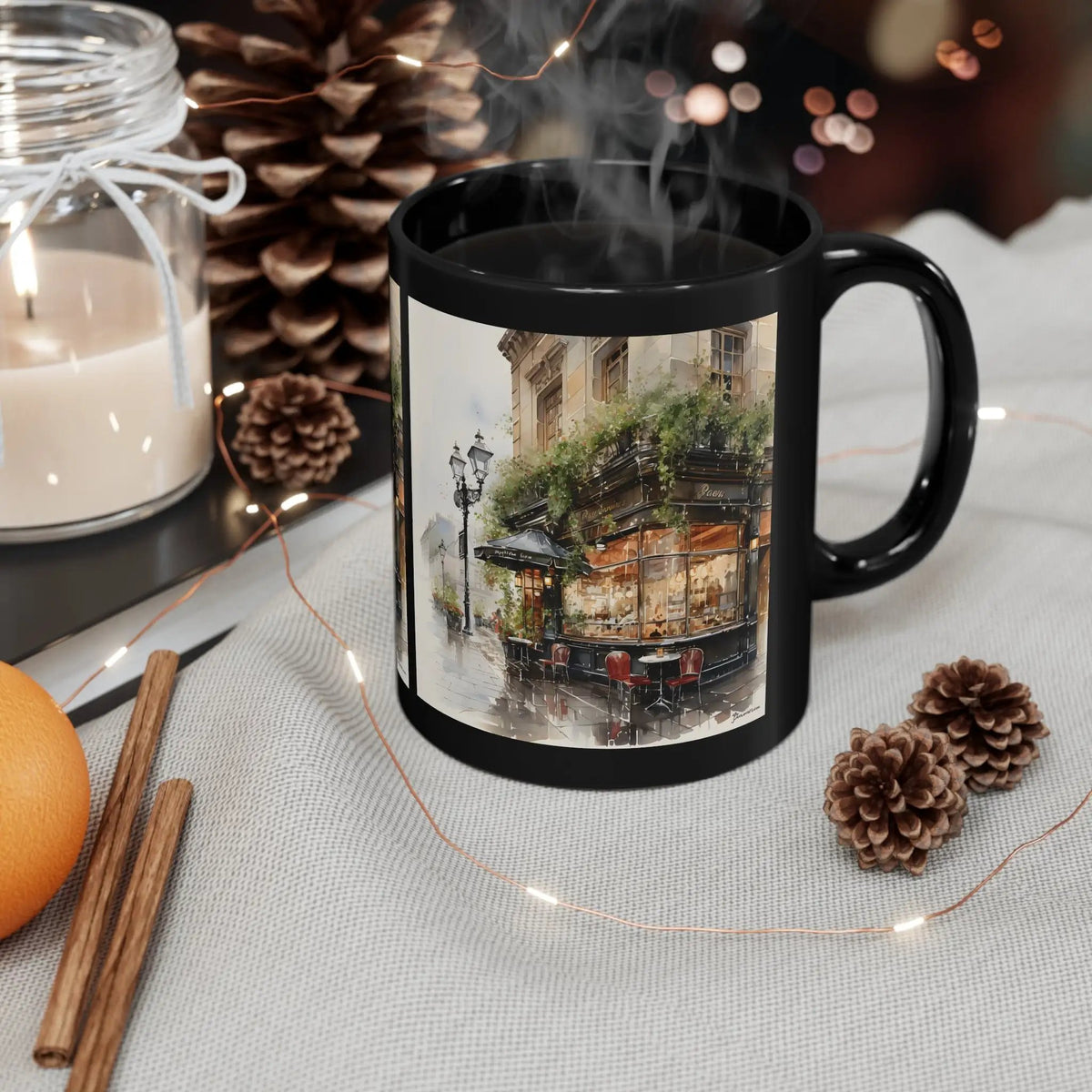 Mugs coffee | a black coffee mug sitting on top of a table