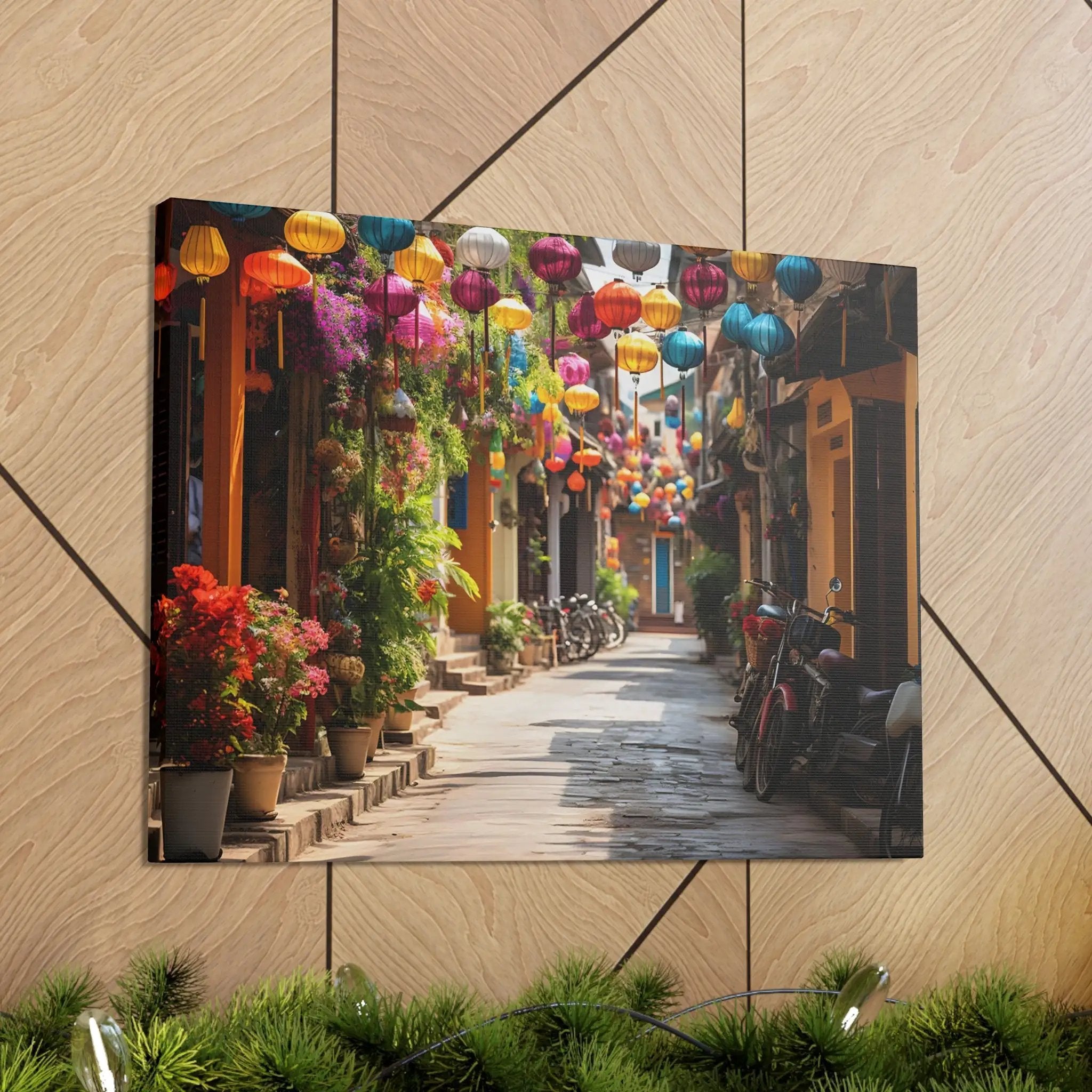 Canvas Gallery Wraps | a picture of a street with many colorful umbrellas